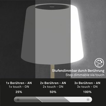 Briloner Leuchten LED Tischleuchte 7445-015, Spritzwasserschutz, dimmbar, Touch, USB-Aufladung, Akku, Glas, LED fest verbaut, Warmweiß, Tischlampe kabellos, 24,5x12,5cm, Schwarz, 3W, Schlafzimmer, Flur