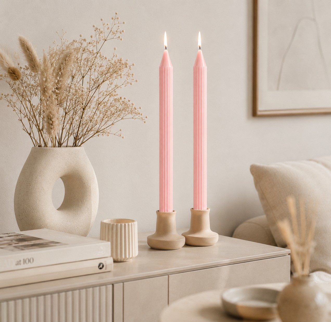 CHAKS Spitzkerze Otto 6er Set Pastell-Rosa Rillenkerzen 25 cm, Rillen