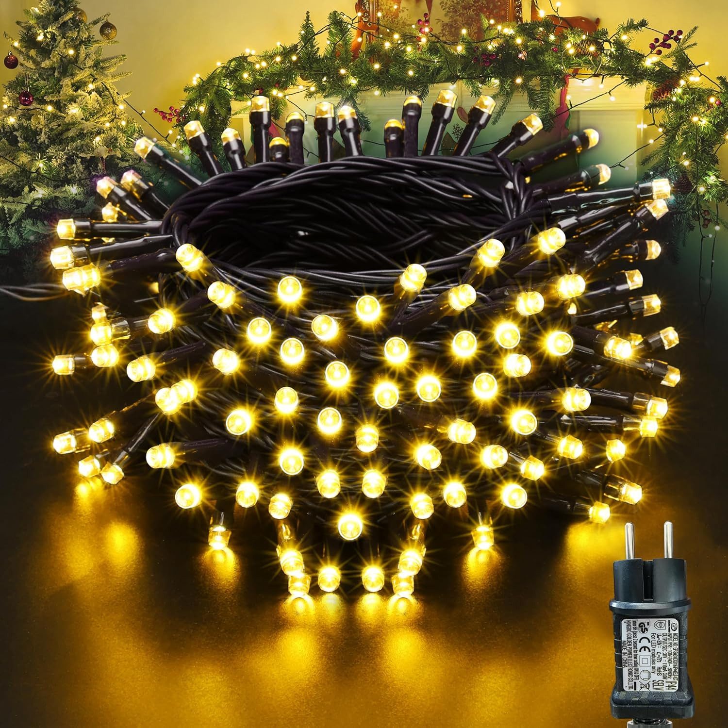 Montegoni LED-Lichterkette 10m Lichterkette warmweiß 100 LED, Weihnachtsdeko, Wasserdicht, Weihnachtsbeleuchtung für den Innen- und Außenbereich – Bild 3 von 5
