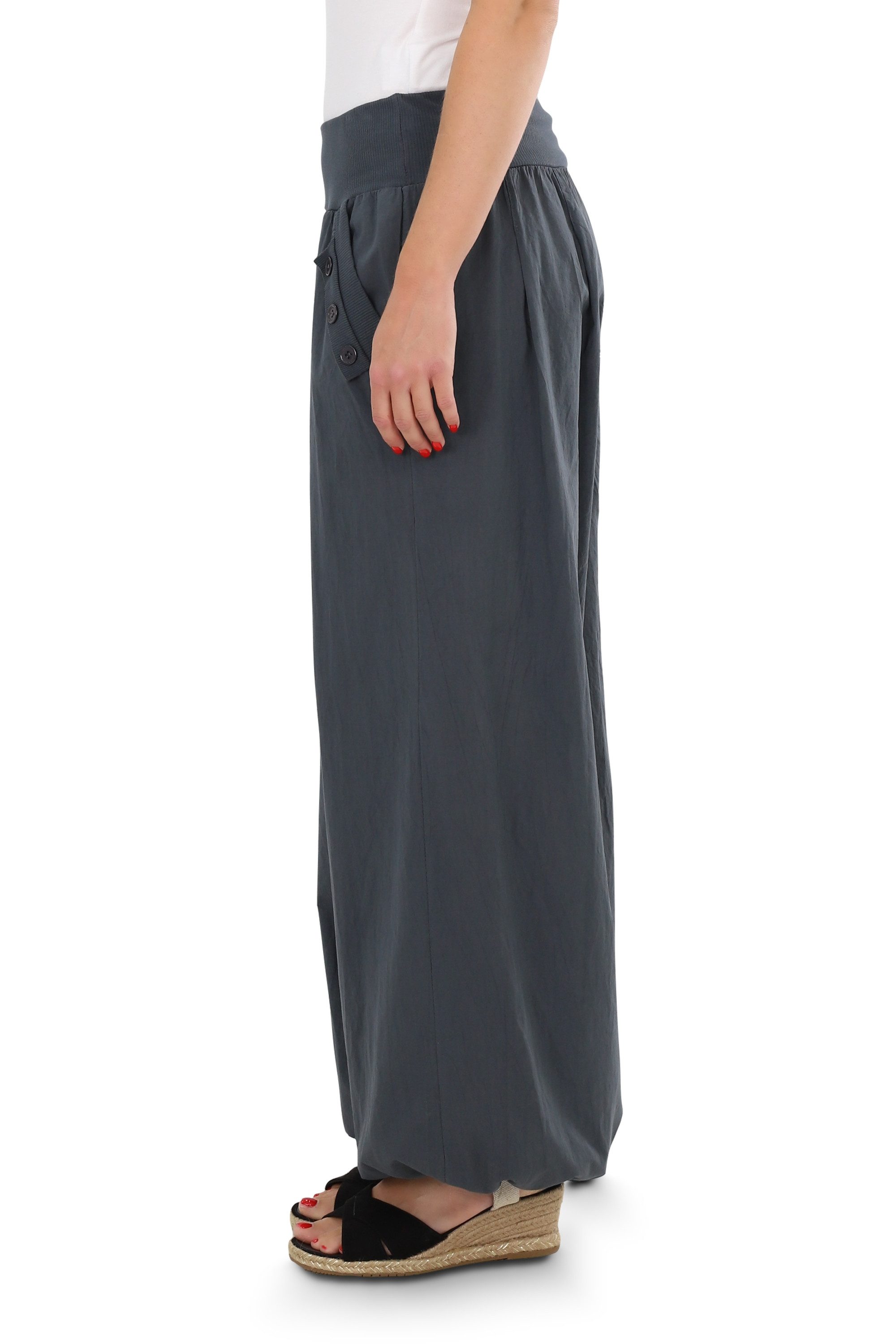 malito more than fashion Haremshose malito Damen Pumphose mit Zierknöpfen 23245P Sommer Aladinhose Freizeithose locker & lässig Einheitsgröße