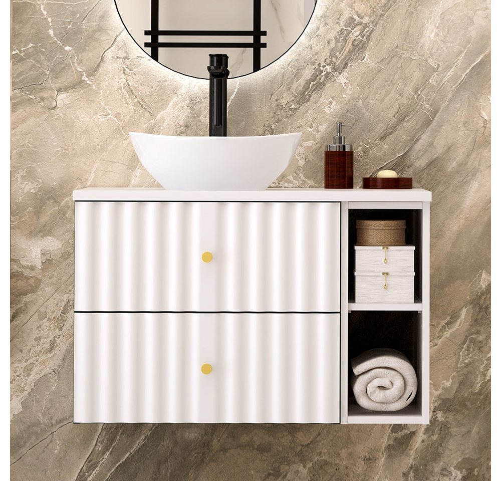 Thumbnail - Lomadox Waschtisch AQUINO-140, Waschbeckenunterschrank Badezimmerschrank 80 cm breit modern in weiß