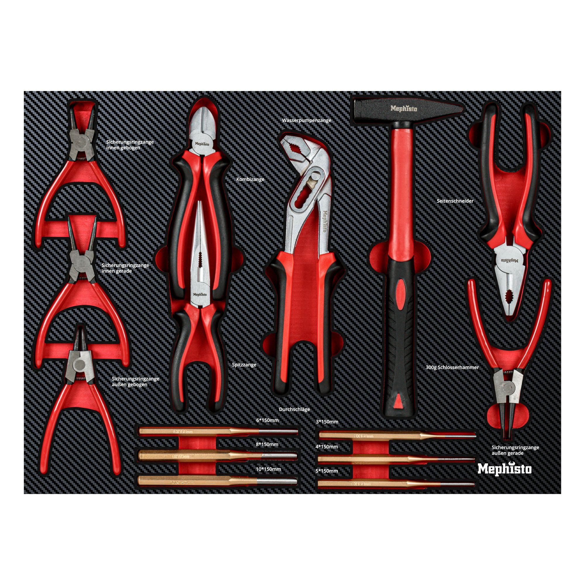 Mephisto-Tools Werkzeugset, (Set), metrisch, inkl. Soft Inlay in Carbon-Optik