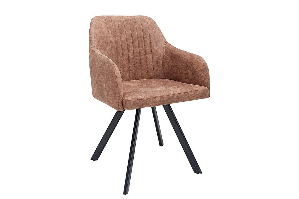 riess-ambiente Polsterstuhl LUCCA vintage braun/schwarz – Microfaser, mit Armlehne, Metall-Beine (Einzelartikel, 1 St), bequeme Polsterung im Retrolook – ideal für Esszimmer oder Küche