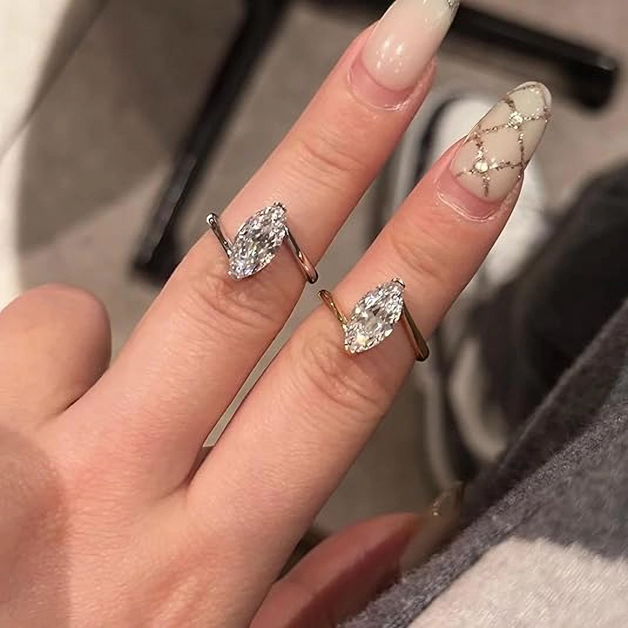 Jumpeak Trauring 585 Gold, 2-Karat-Diamant im Marquise-Schliff, Damen-Diamantring, D,vvs2,2EX,IGI Zertifikat,Damenring,Geschenk zum Jahrestag