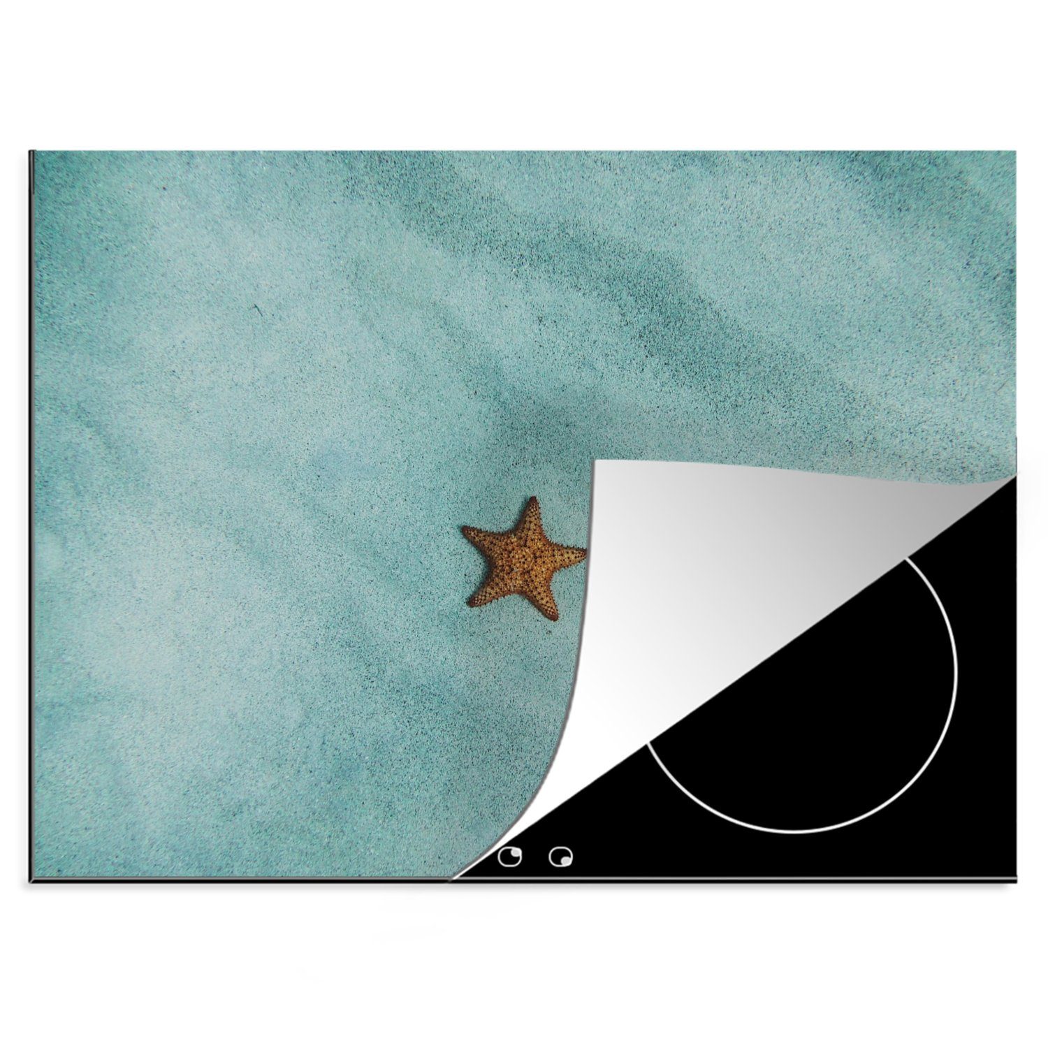 MuchoWow Herdblende-/Abdeckplatte Meer - Strand - Seestern, Vinyl, (1 tlg), 70x52 cm, Mobile Arbeitsfläche nutzbar, Ceranfeldabdeckung