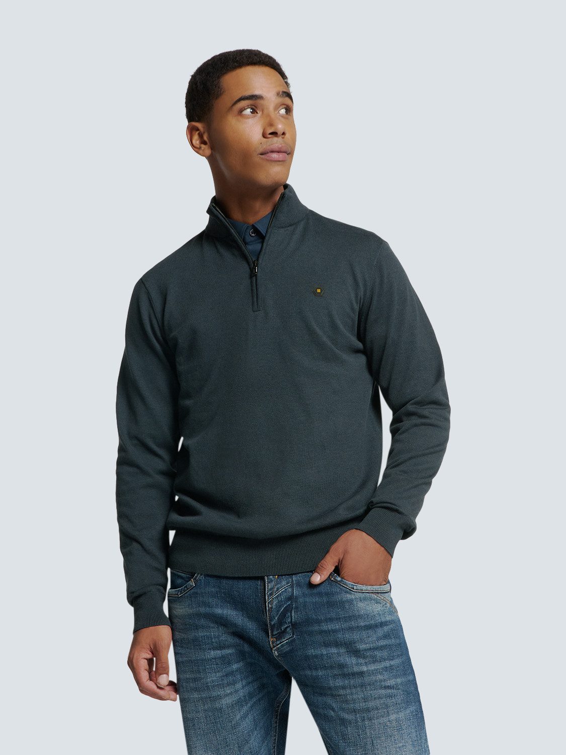 NO EXCESS Rundhalspullover No Excess Pullover mit halbem Reißverschluss von Timeless Basics