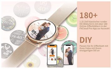 Niolina Smartwatch (1,32 Zoll, Android iOS), mit Telefonfunktion HD Touchscreen Armbanduhr Damen Uhr 20 Sportmodi