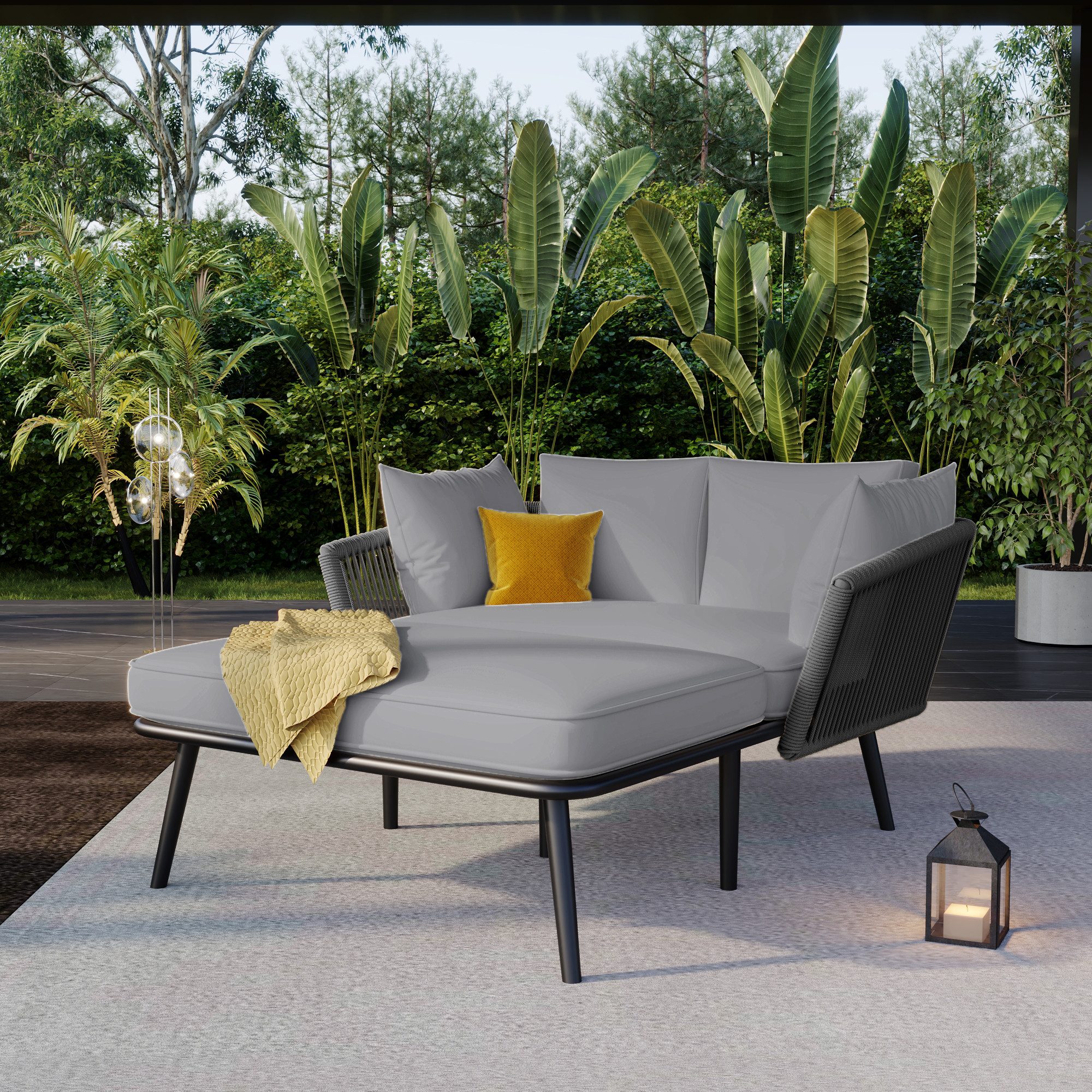 OKWISH Gartenlounge-Set Gartensofa, (2 Kissen, 2 Polster), mit abnehmbar Kissen,Sonnenliege im Außenbereich