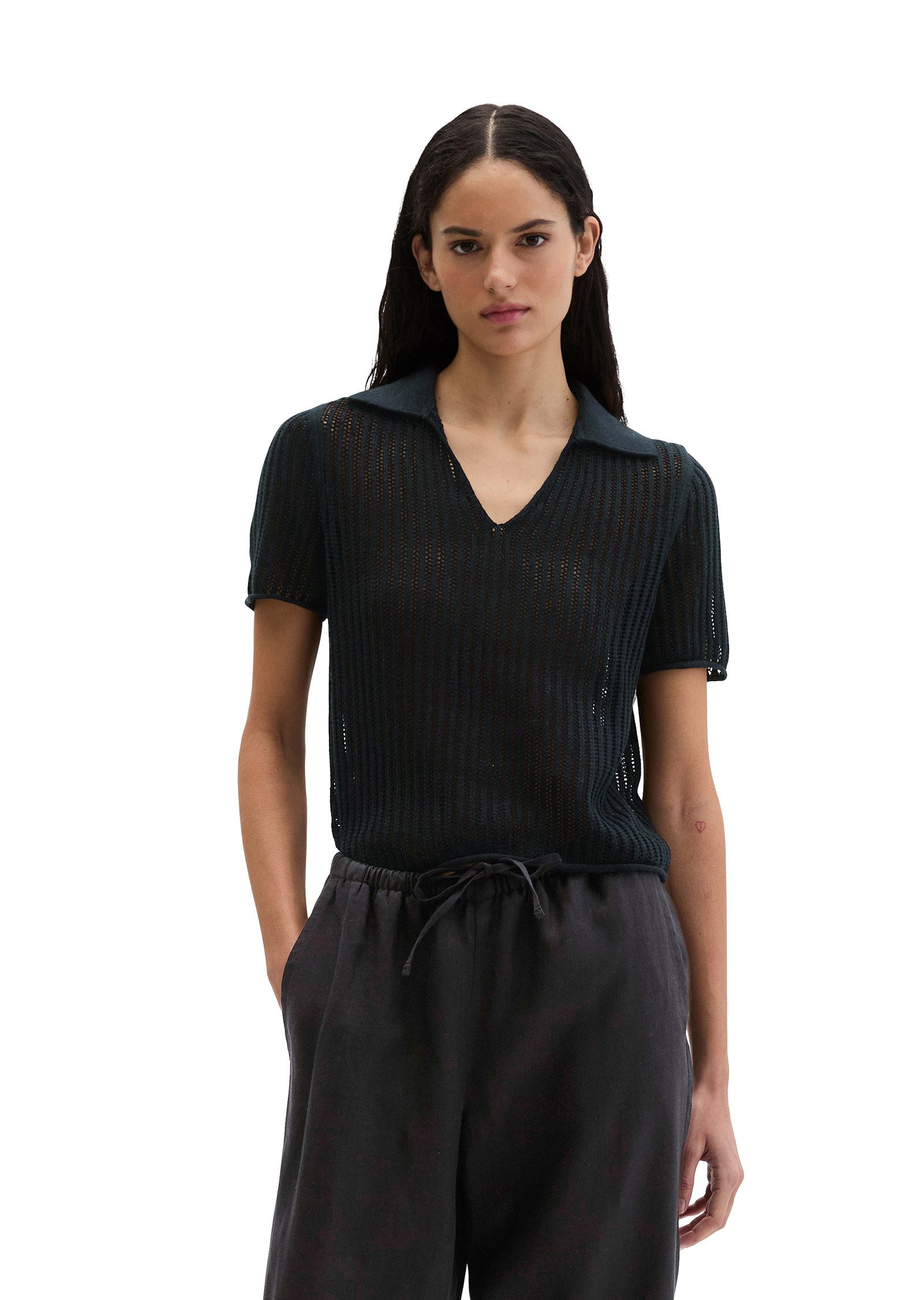 Marc O'Polo Polokragenpullover aus Bio-Baumwolle-Leinen-Mix