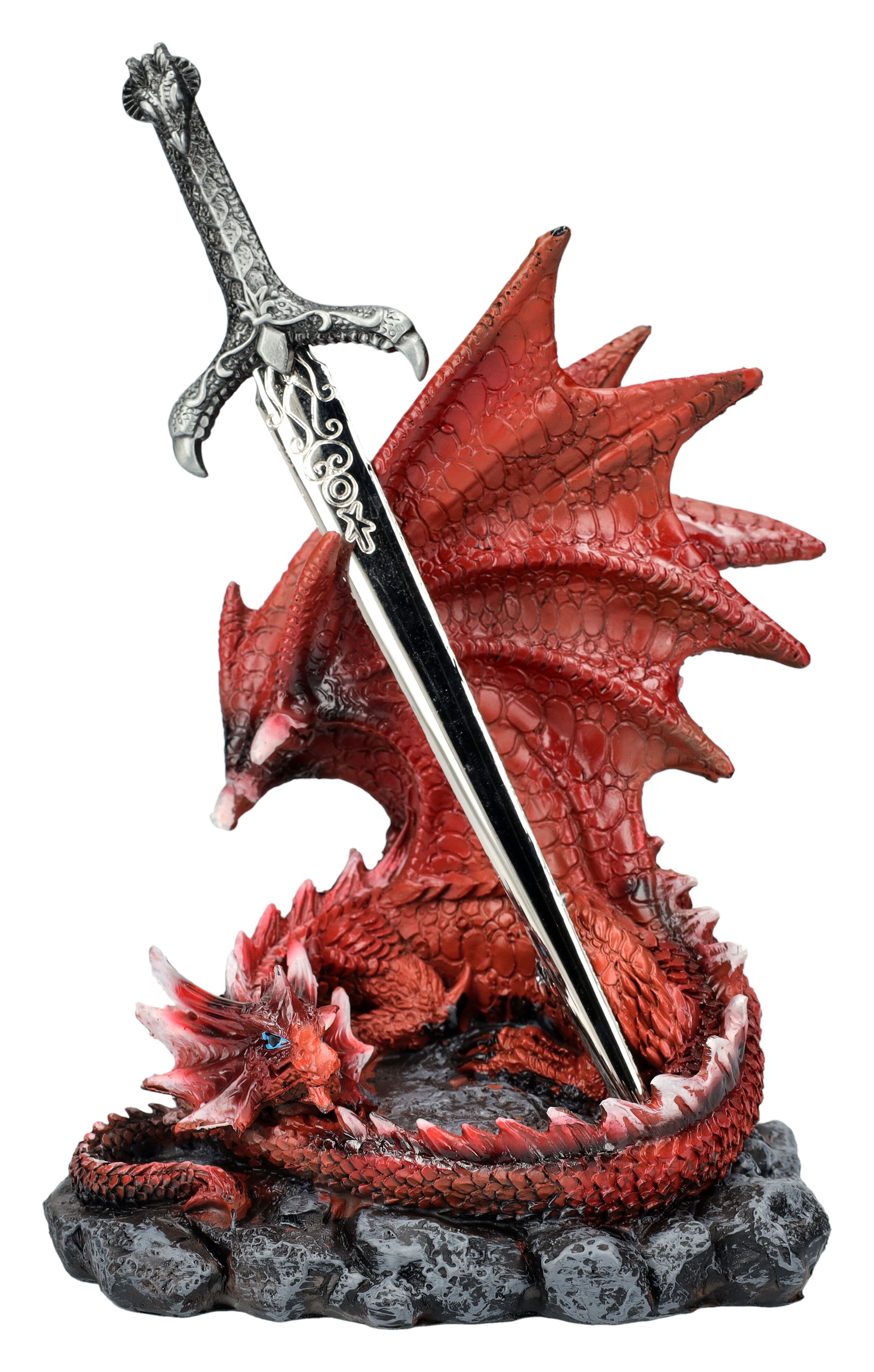 Figuren Shop GmbH Fantasy-Figur Brieföffner Drache rot - Forged in Flames - Fantasy Figur Schwert Deko