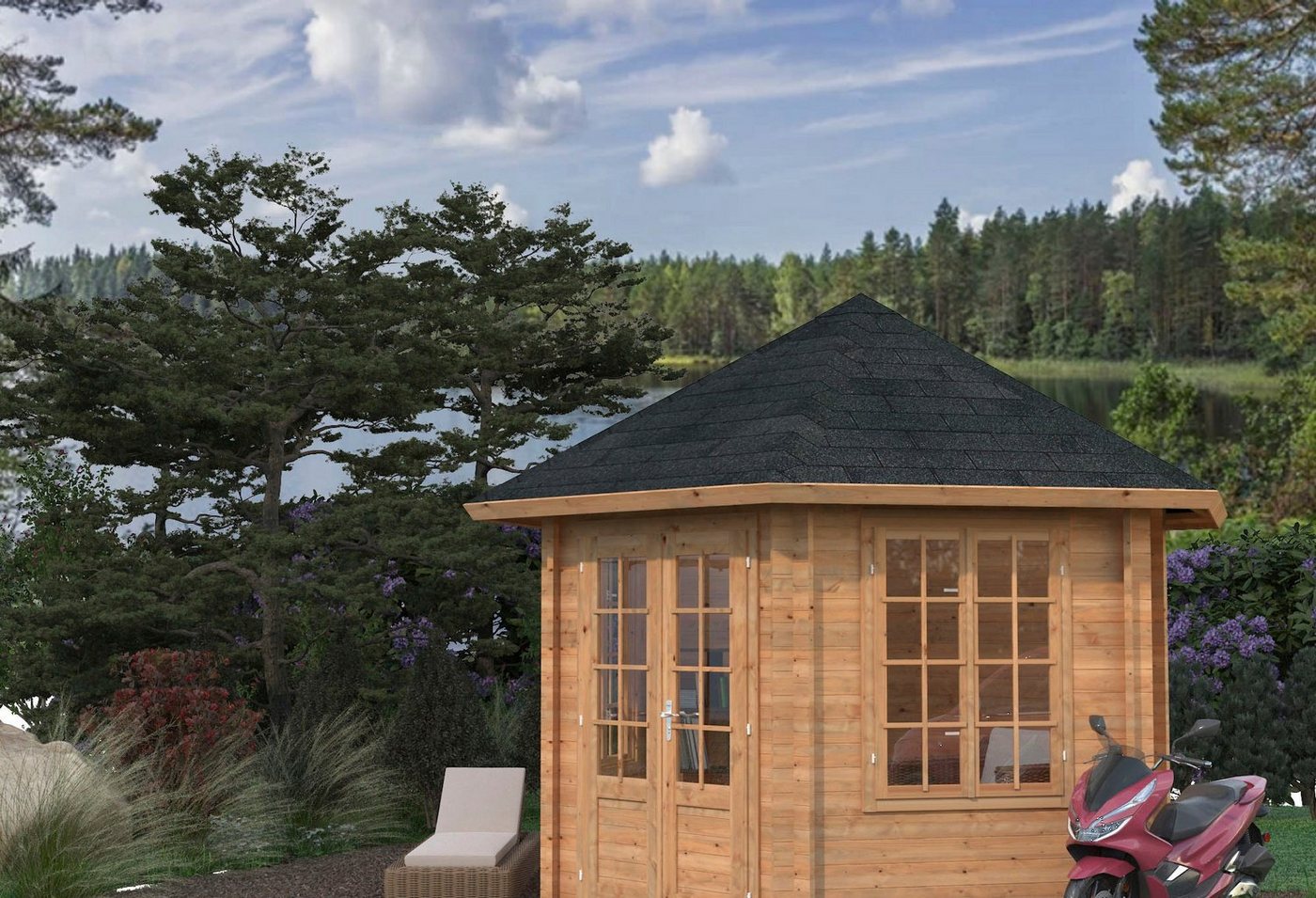 Thumbnail - Palmako Gartenhaus Pavillon Hanna, BxT: 385x385 cm, hellbraun