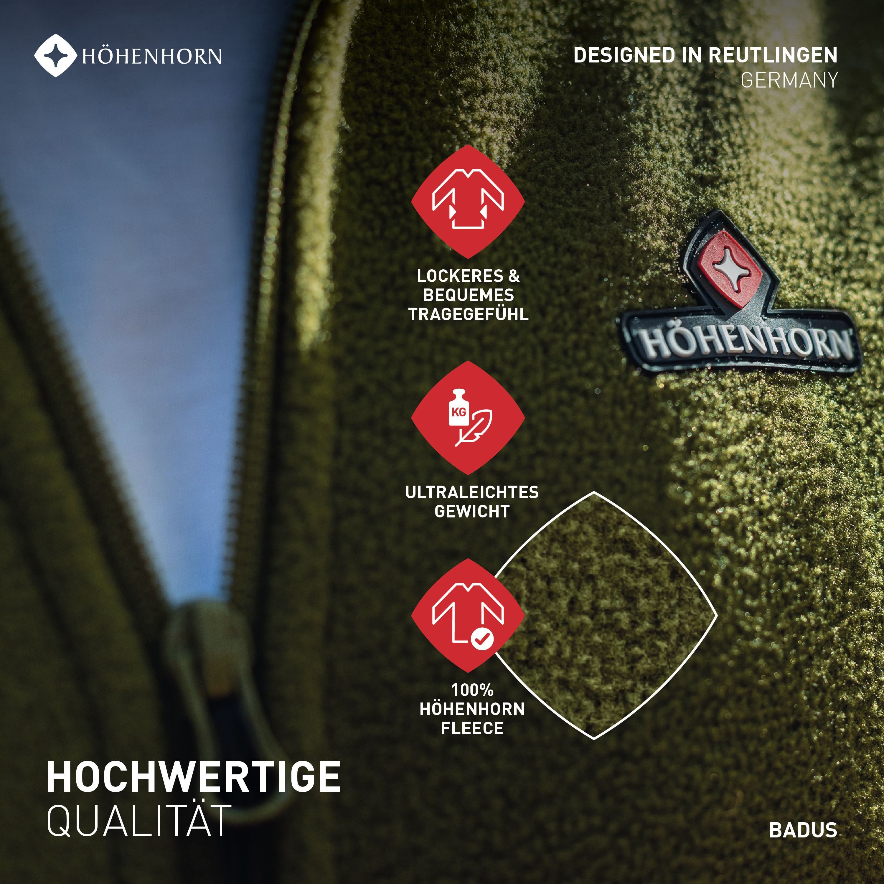 Höhenhorn Fleecejacke Badus Herren Fleece Jacke für Männer Outdoor Freizeit weicher Microfleece, Quick-Grip Paracord Zipper
