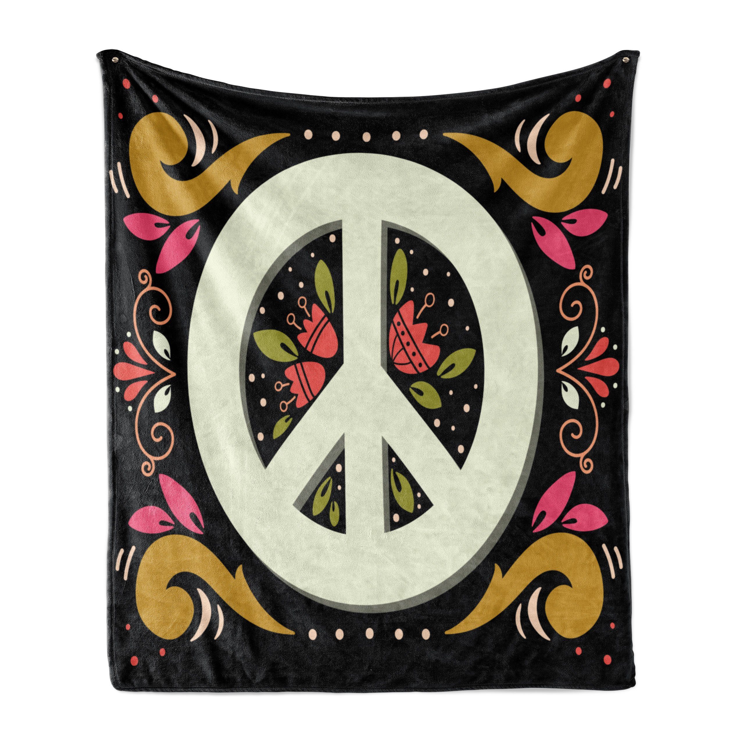 Abakuhaus, für Innen- Gemütlicher Blumen Plüsch mit und Außenbereich, Wohndecke Friedenszeichen Hippie den