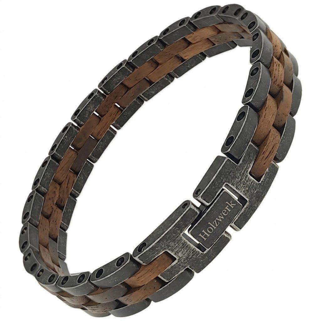 Holzwerk Edelstahlarmband Designer Holz Armband, Armkette Gliederarmband, Holz Unikate inkl. Armbandkürzer, ideal als Geschenk