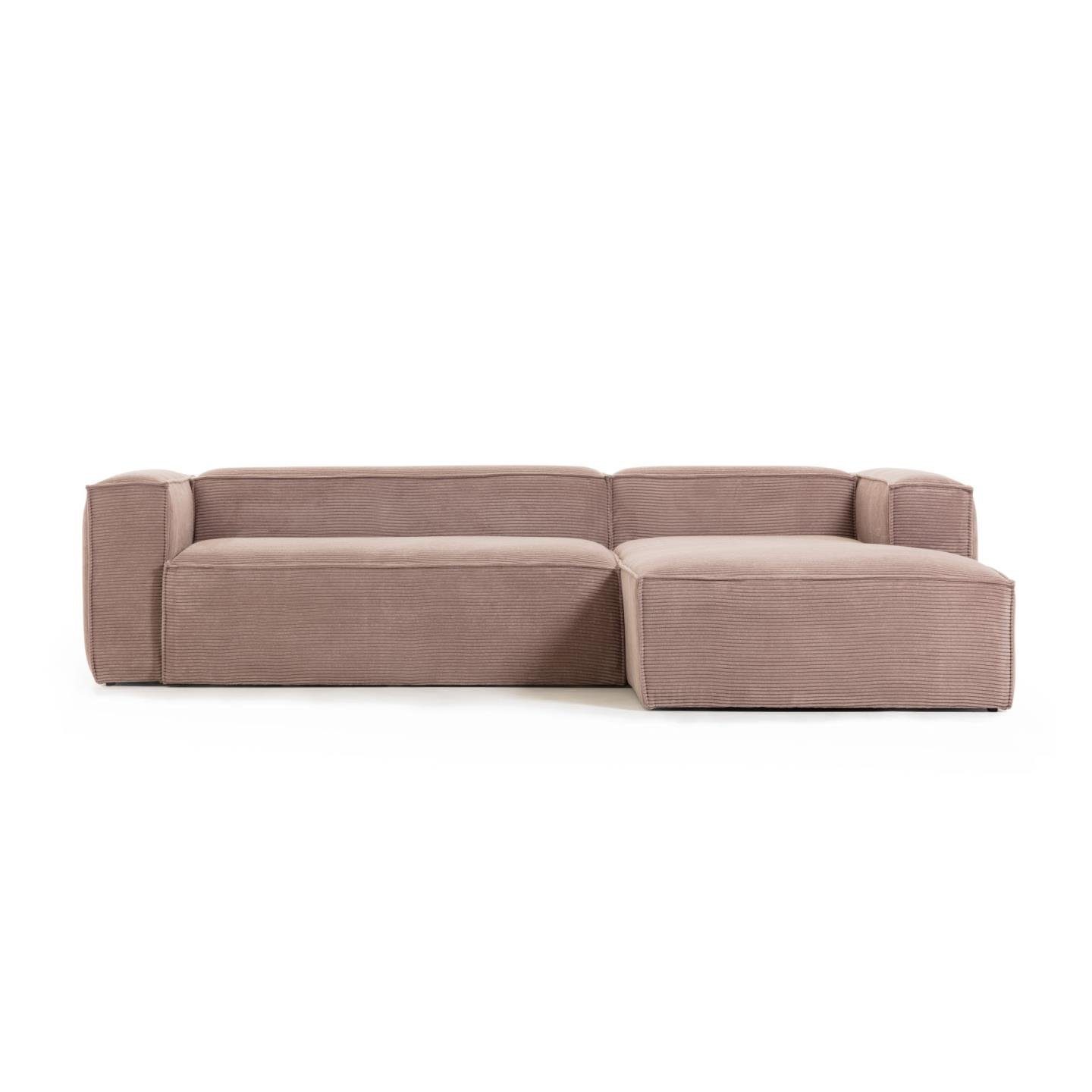 Natur24 Sofa Sofa Blok 3-Sitzer mit Longchair rechts rosa Cord 300cm Couch