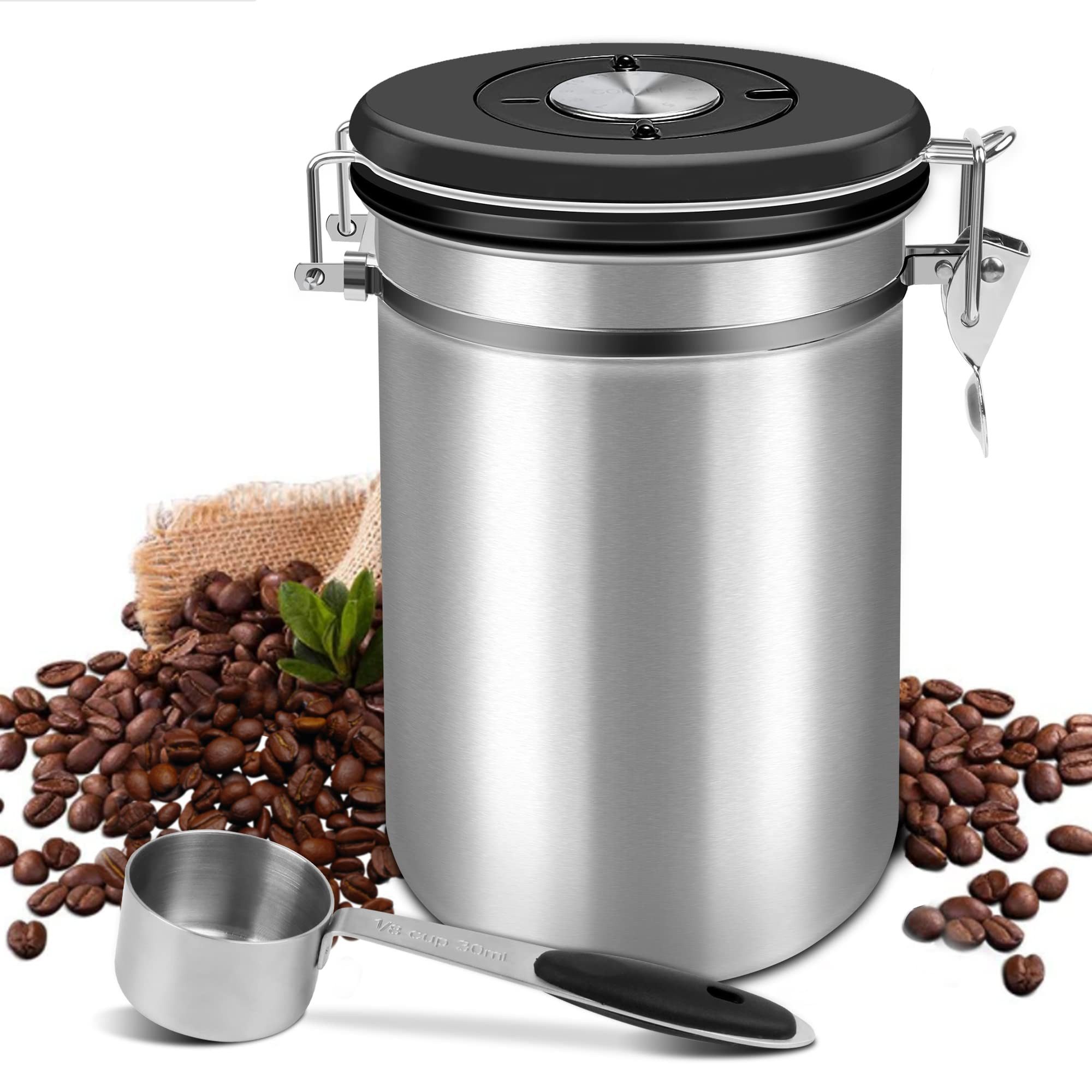 Kaffeedose Kaffeedose Luftdicht Kaffeebohnen Behälter Aus Edelstahl mit Löffel