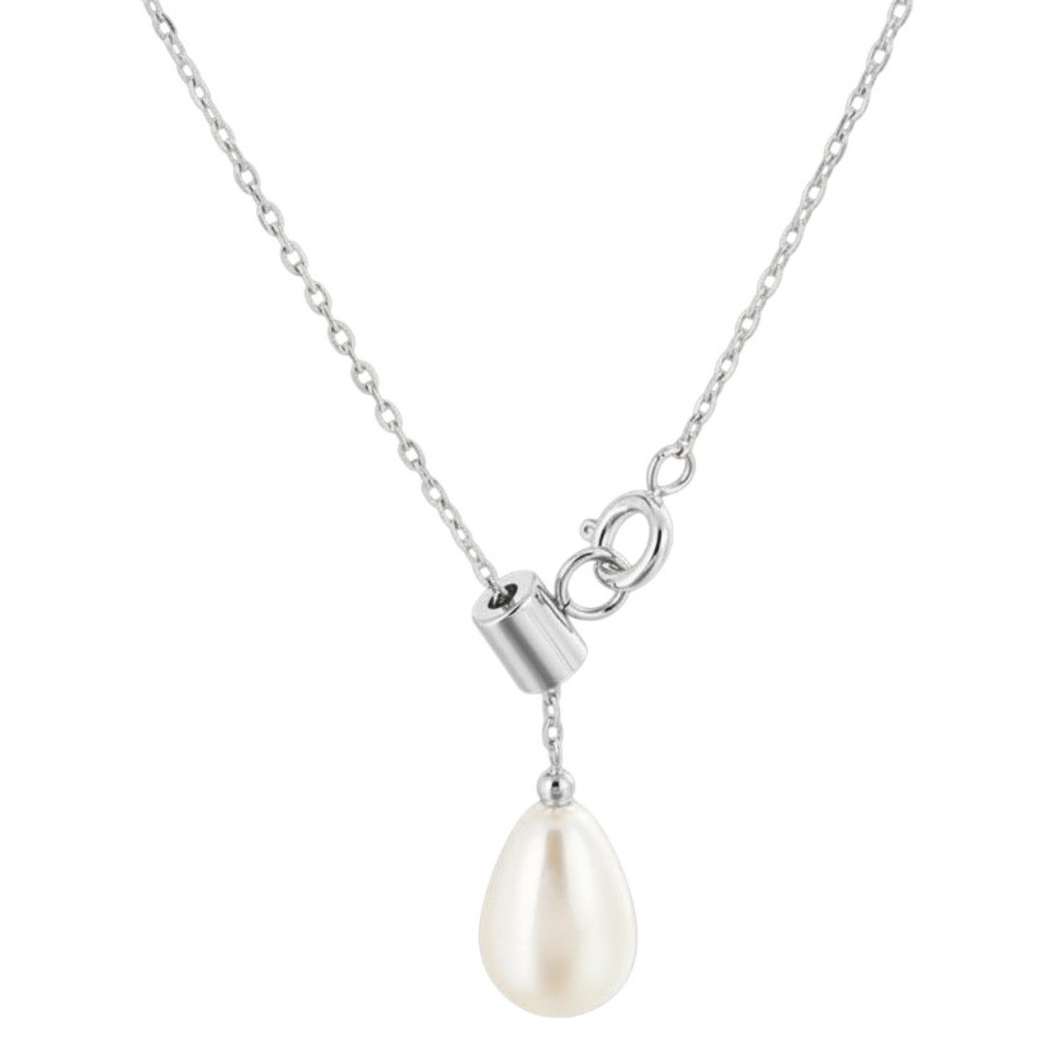 Kette mit Anhänger Halskette Damen Perle Edelstahl Silber od. Gold 49 cm