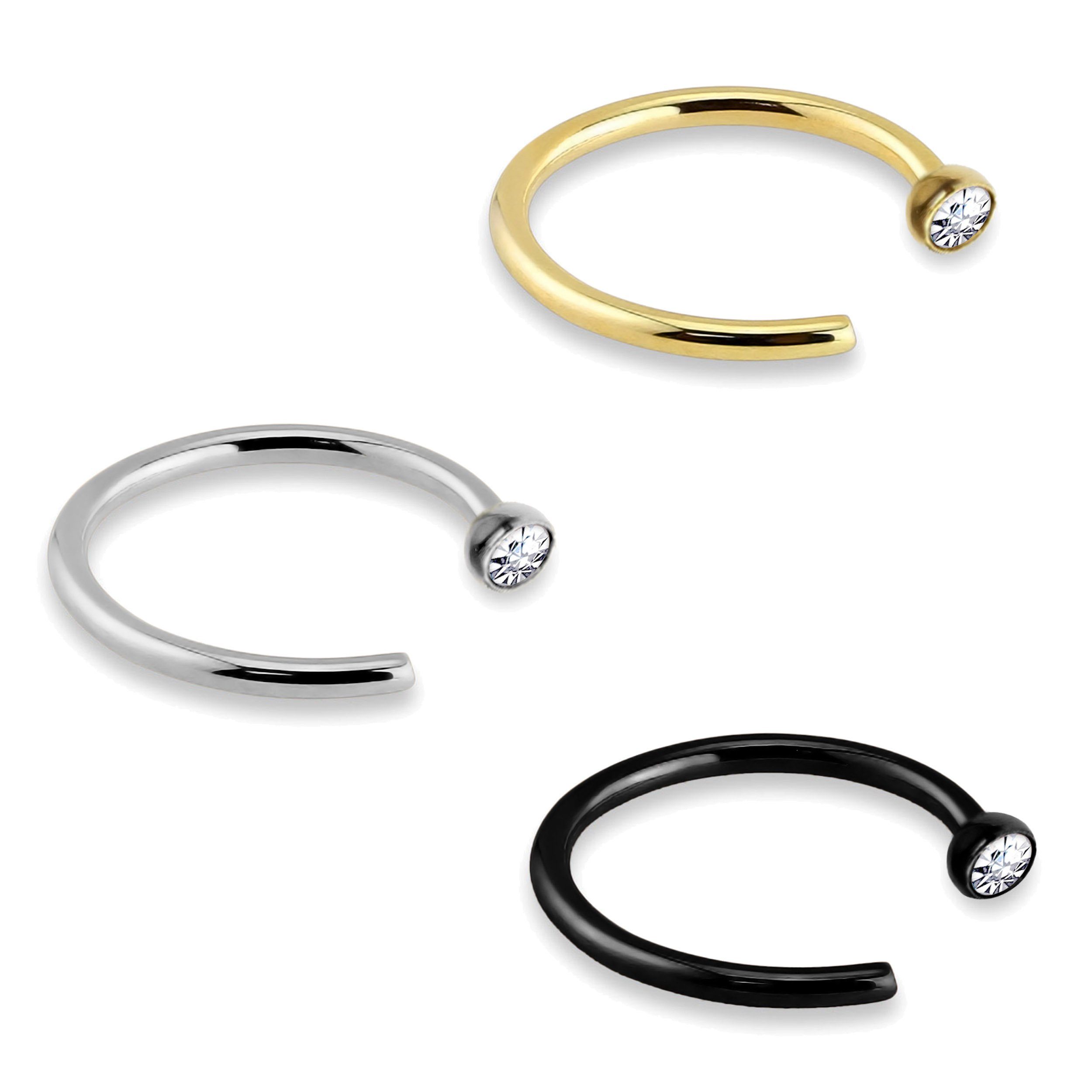 viva-adorno Nasenpiercing 0,8mm Nasenring mit Zirkonia Stein Piercing Hoop Ring, Chirurgenstahl 316L Kristall – Bild 2 von 2