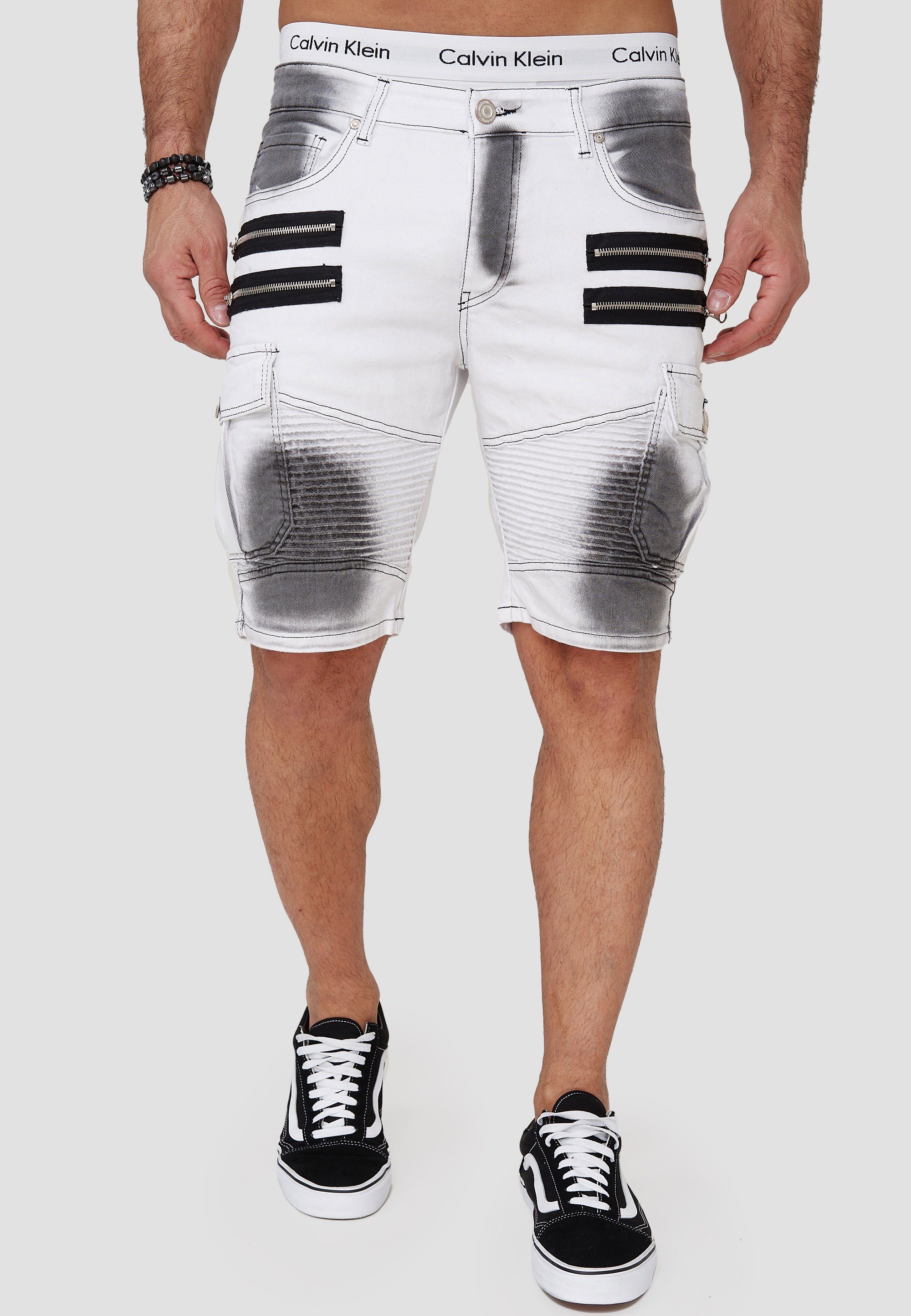 OneRedox Shorts SH-3369 (Kurze Hose Bermudas Sweatpants, 1-tlg., im modischem Design) Fitness Freizeit Casual Dirty White
