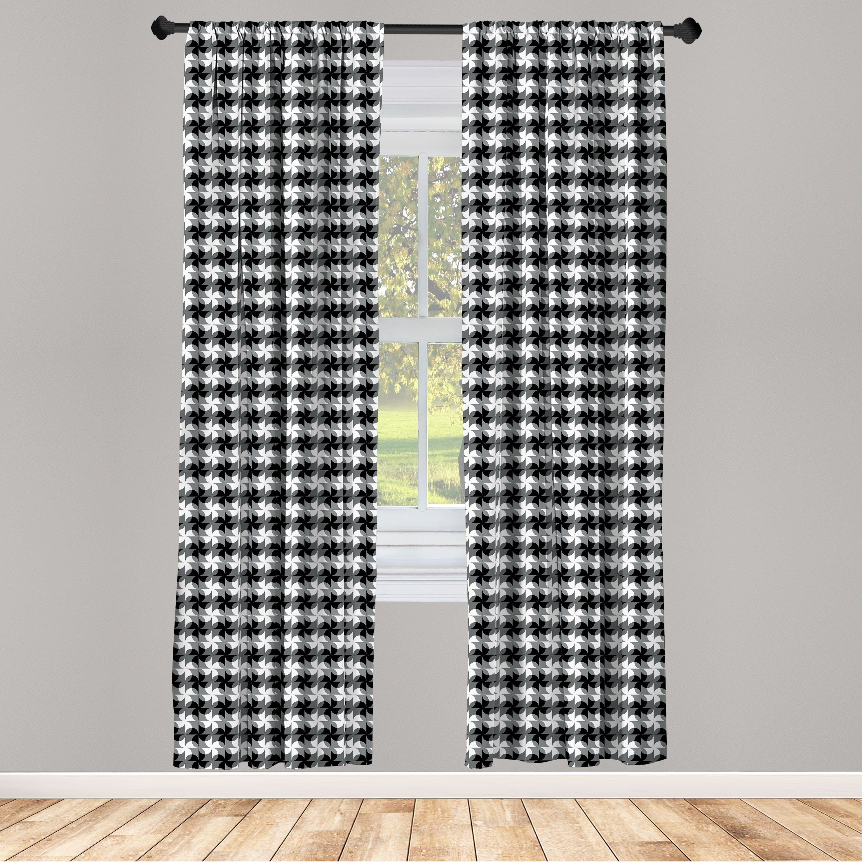 Gardine Vorhang für Wohnzimmer Abakuhaus, Schwarz Grau Pinwheel Microfaser, und Dekor, Schlafzimmer Kreise