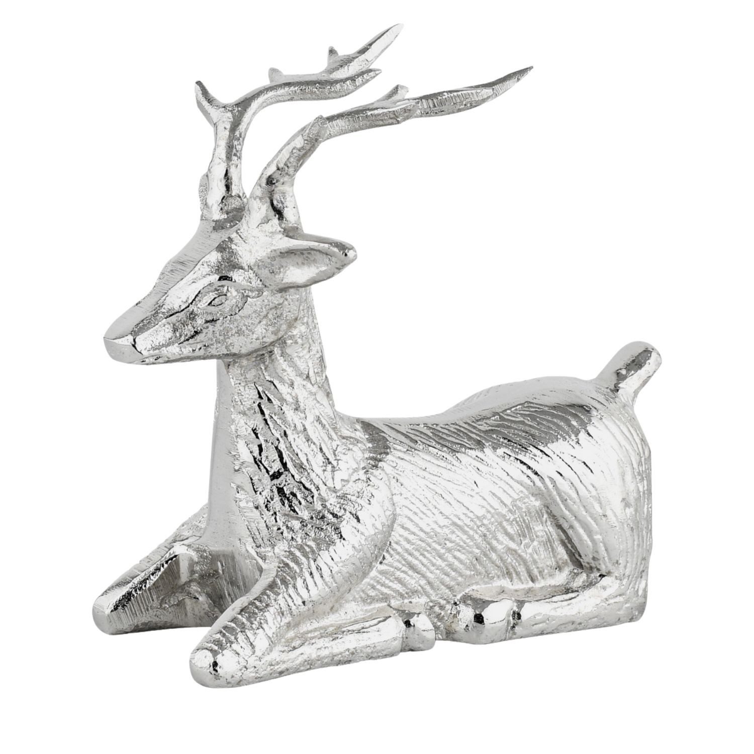 Marrakesch Orient & Mediterran Interior Dekofigur Weihnachtsdeko Hirsch Silber 19cm Handarbeit Dekofigur aus Aluminium (1 St), Handarbeit