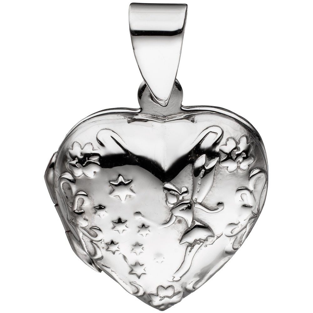 Schmuck Krone Kettenanhänger Medaillon für 2 Fotos, Herz believe, 925 Silber, Silber 925