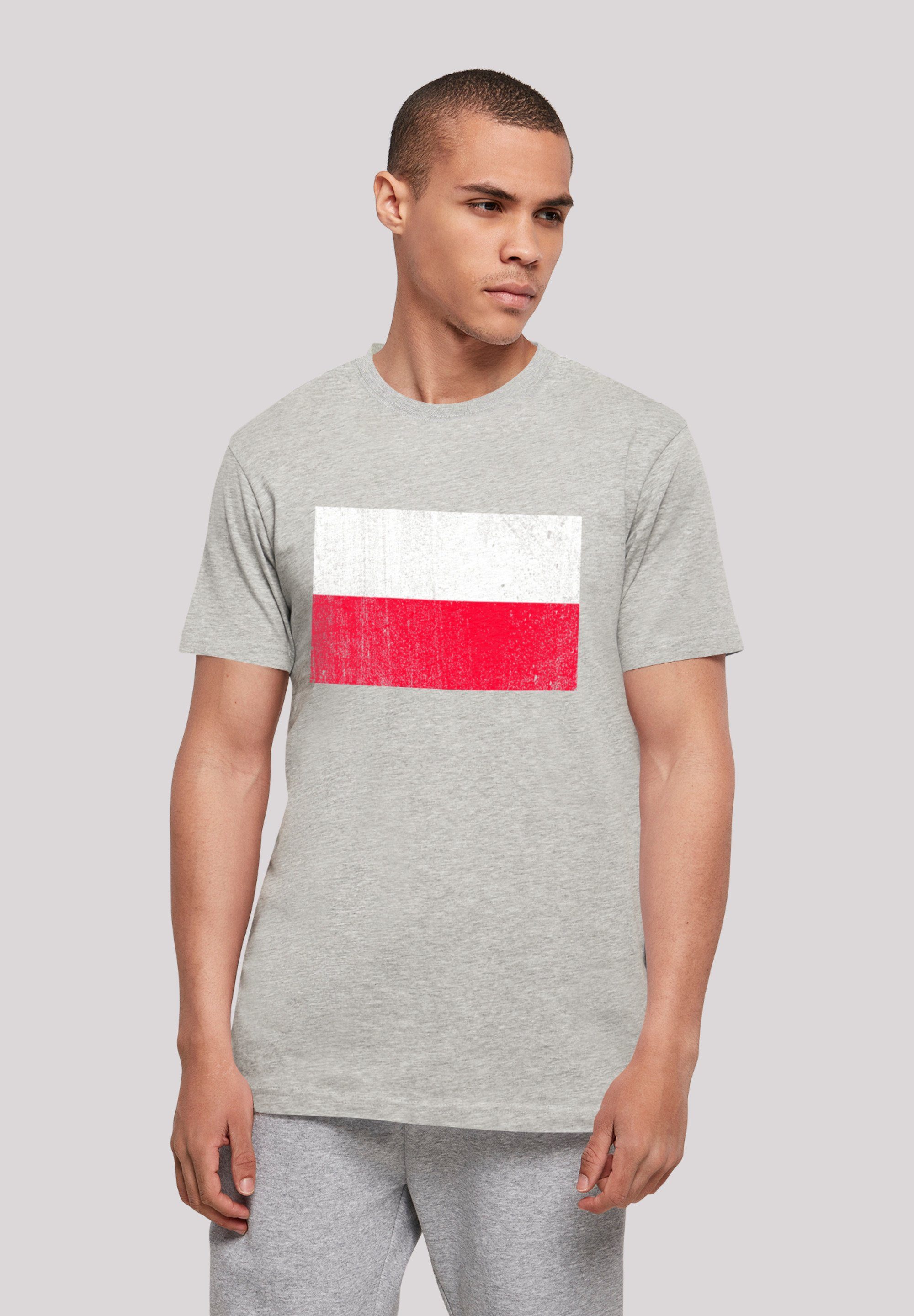 F4NT4STIC T-Shirt Polen Flagge Poland distressed Print heather grey | T-Shirts