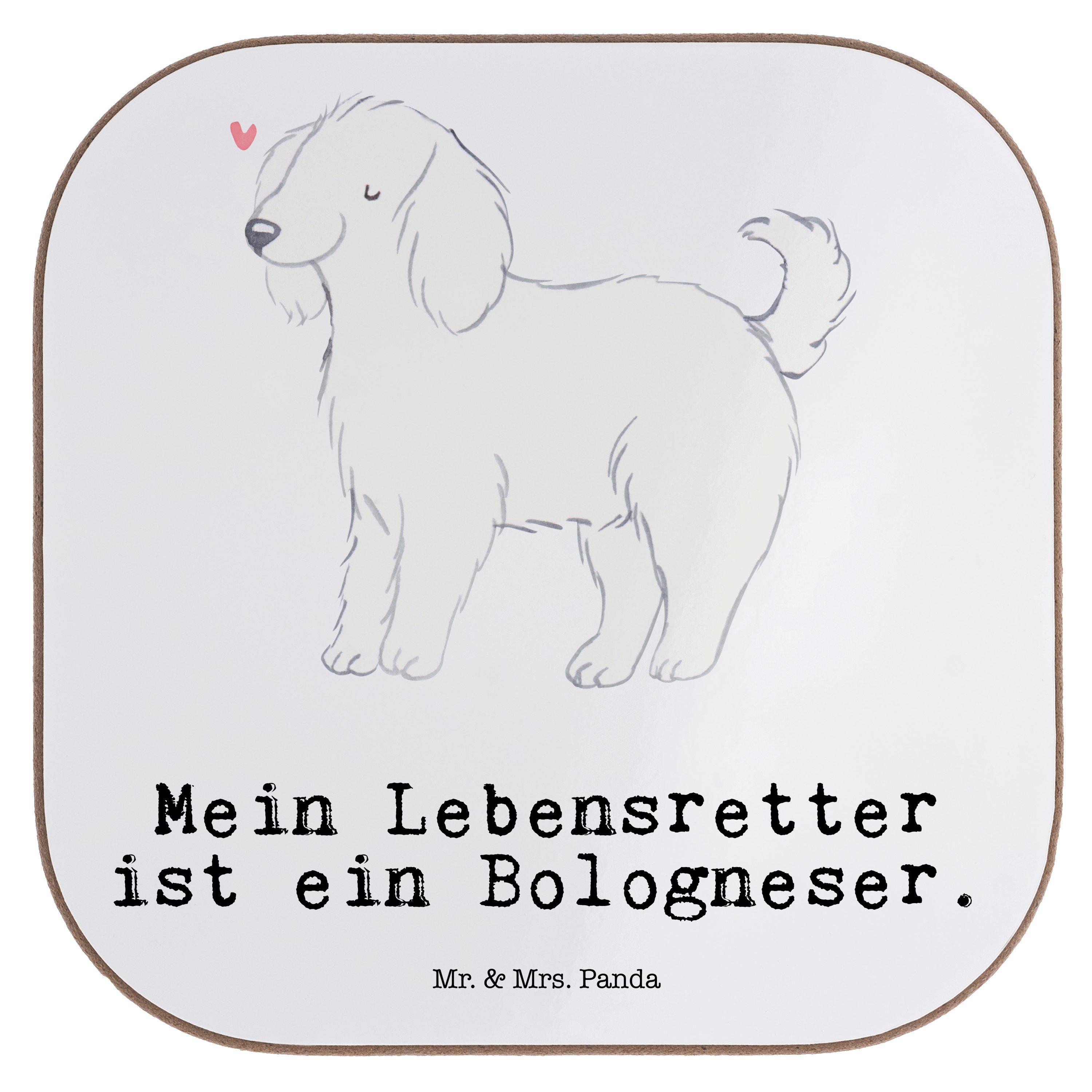 Mr. & Mrs. Panda Getränkeuntersetzer Weiß Lebensretter - - Bologneser Welpe, 1-tlg. Geschenk, Getränkeuntersetzer