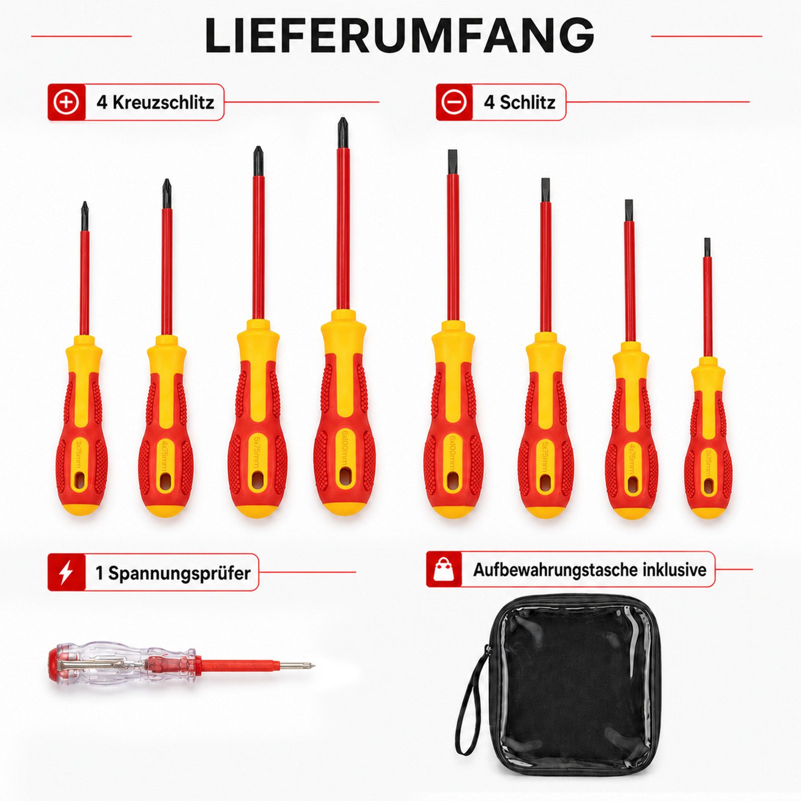 Youyijia Schraubendreher Schraubendreher Set mit Kreuz Schlitz Teststift Aufbewahrungsbeutel – Bild 2 von 5
