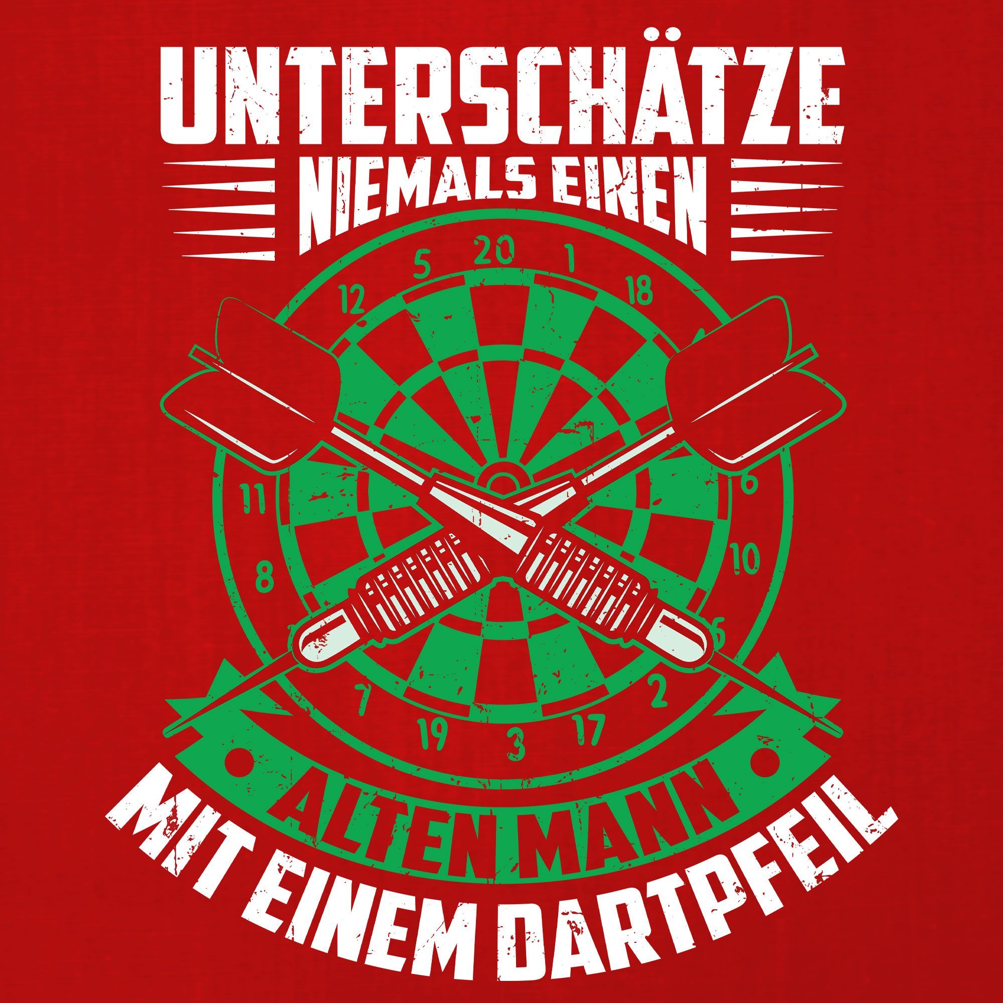 Dartscheibe Quattro Mann T-Shirt Herren Alter - Kurzarmshirt (1-tlg) Dart Dartpfeil Dartspieler Rot Formatee
