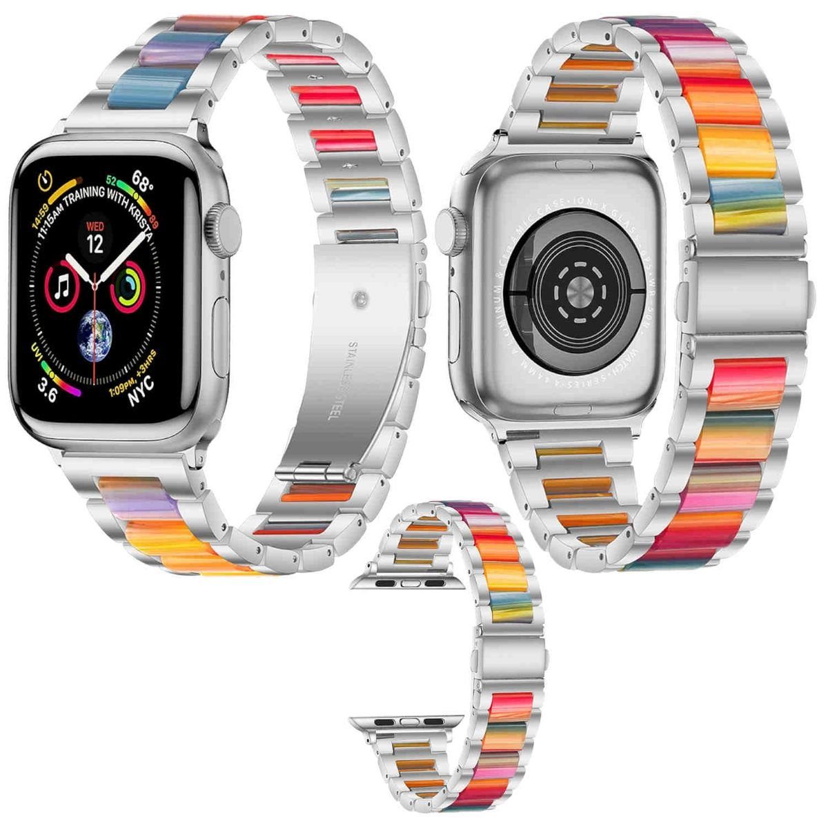 Wigento Smartwatch-Armband Für Apple Watch Series Ultra 49mm 8 7 45 / 6 SE  5 4 44 / 3 2 1 42mm Deluxe Metall / Harz Ersatz Armband Muster 9 Smart Uhr