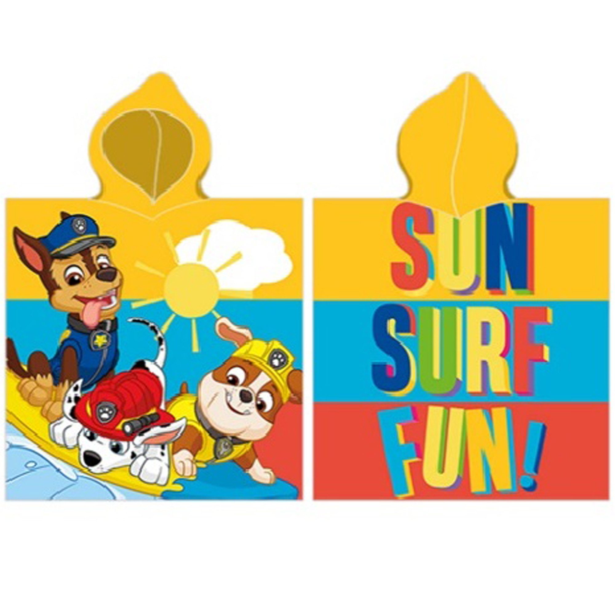 BERONAGE Kapuzenhandtuch Paw Patrol Kinder Kapuzen Bade-Poncho Sun Surf Fun 55 x 110 cm, 100% Baumwolle, Frottee in Velours-Qualität