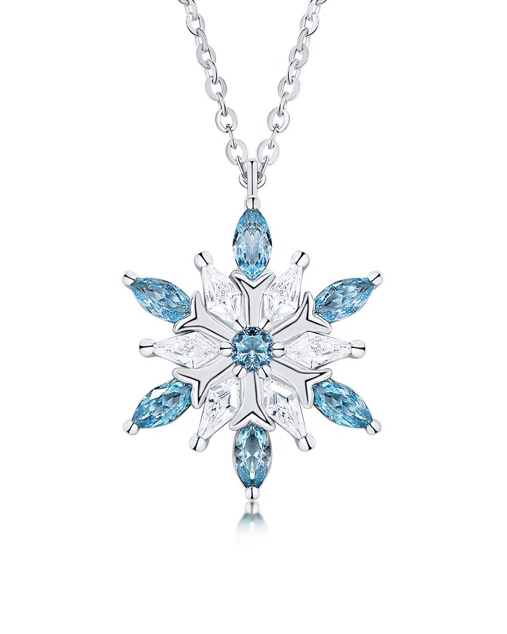 DANIEL CLIFFORD Kette mit Anhänger 'Natalie' Damen Halskette Silber 925 Stern Anhänger Kristall (inkl. Verpackung), größenverstellbare Silberkette, Collier Schneeblume Kristall eisblau