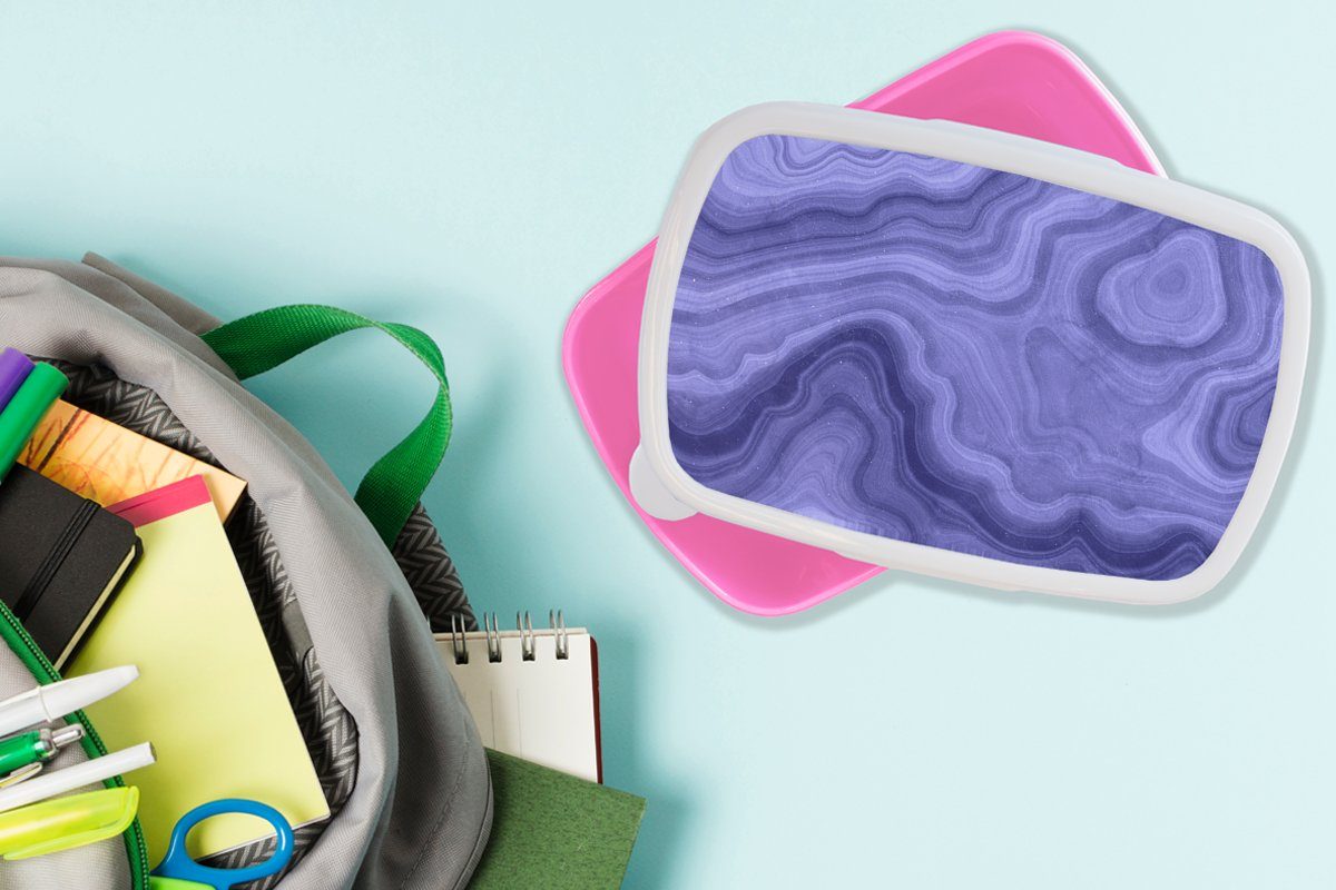 Achatstein Mädchen, Brotdose MuchoWow Marmor - für Erwachsene, Kristalle, - (2-tlg), Lunchbox Abstrakt Snackbox, rosa Kunststoff, Brotbox Kinder, Kunststoff -