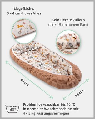 ULLENBOOM ® Bettnestchen Kuschelnest Baby 55x95 cm, kuscheliges Babynest, Made in EU, (1-tlg), Ideal für Neugeborene als Reisebett, Sand Savanne