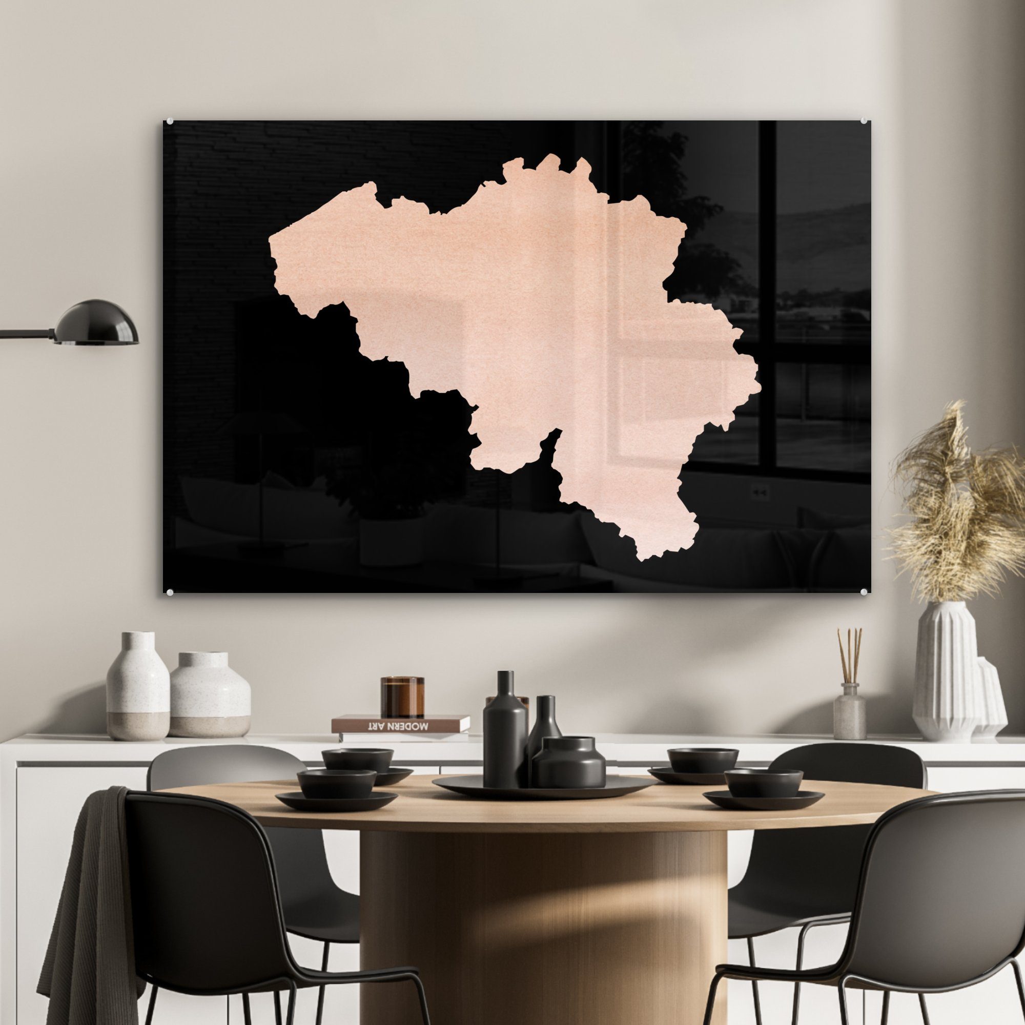 (1 - Belgien MuchoWow Schlafzimmer Karte & St), Wohnzimmer Rosa, Acrylglasbilder - Acrylglasbild