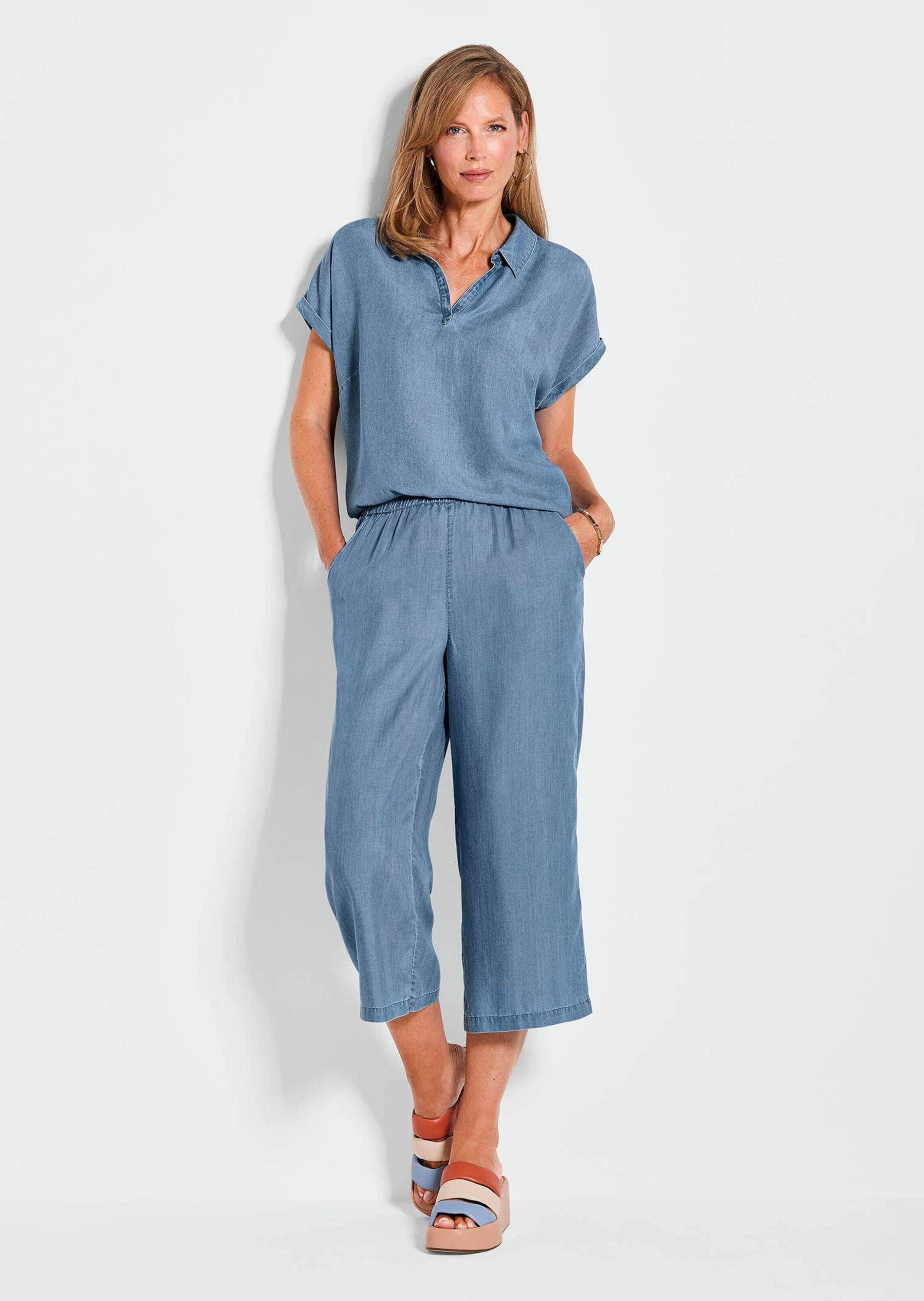 GOLDNER Schlupfbluse Leichte Bluse in Denim-Optik für Damen Bluse aus fließ günstig online kaufen