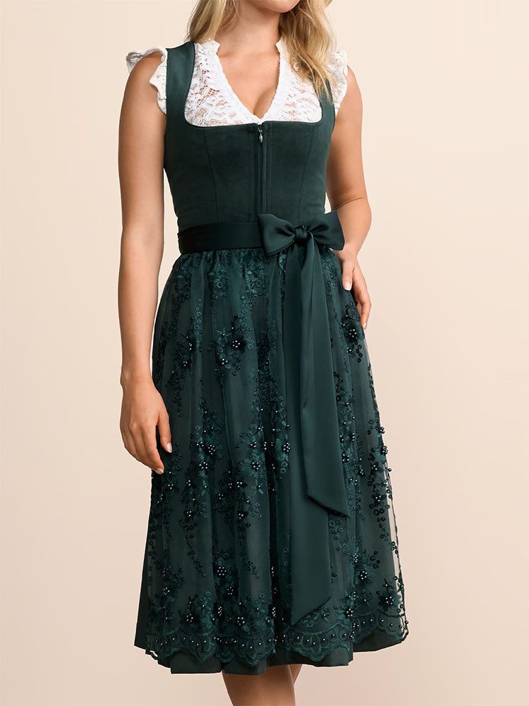 Krüger Madl Dirndl Dirndl Lovira 70cm Länge dunkelgrün günstig online kaufen