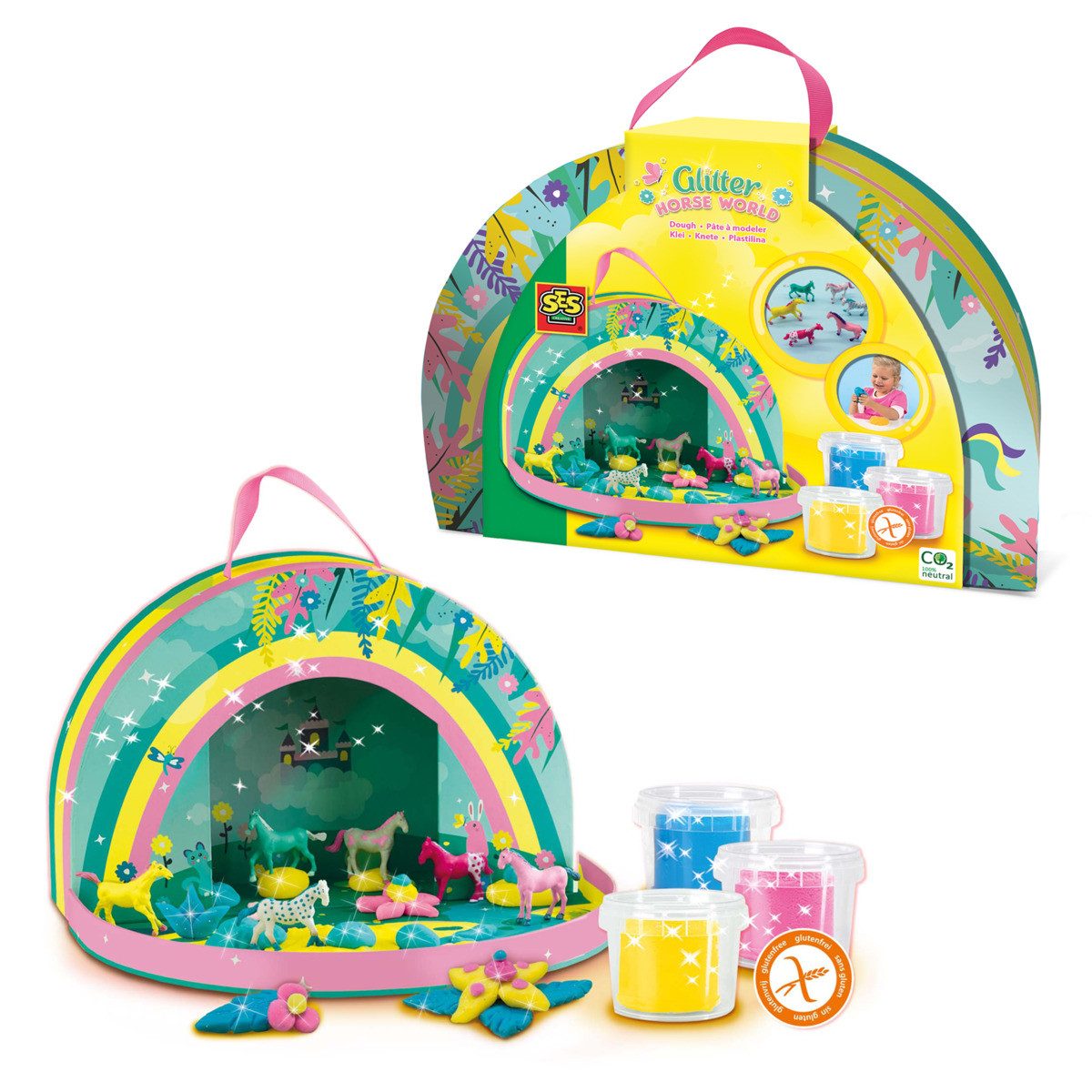 Rössler Lernspielzeug SES CREATIVE Spielkoffer Glitzernde Pferdewelt Knete