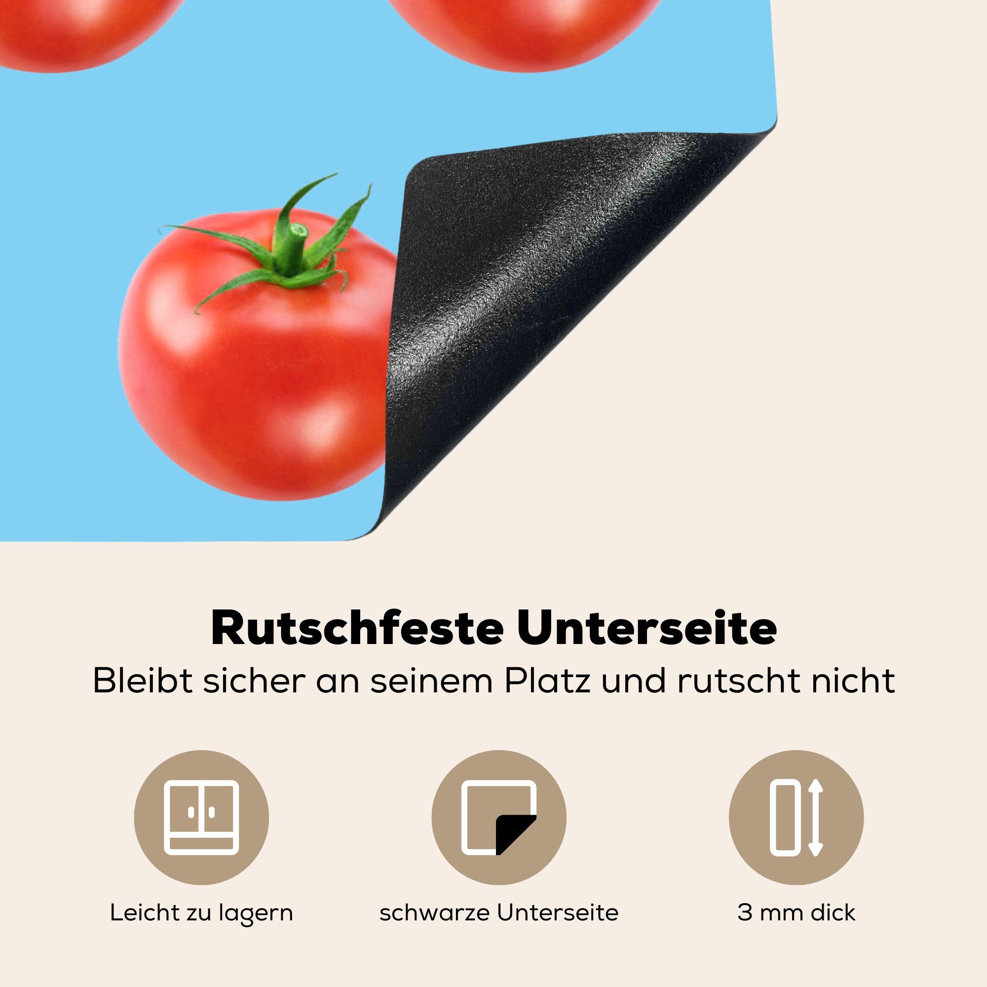 Herdblende-/Abdeckplatte (1 für Vinyl, Gemüse Induktionskochfeld Blau, tlg), die küche, Ceranfeldabdeckung - cm, 81x52 Tomaten Schutz MuchoWow -