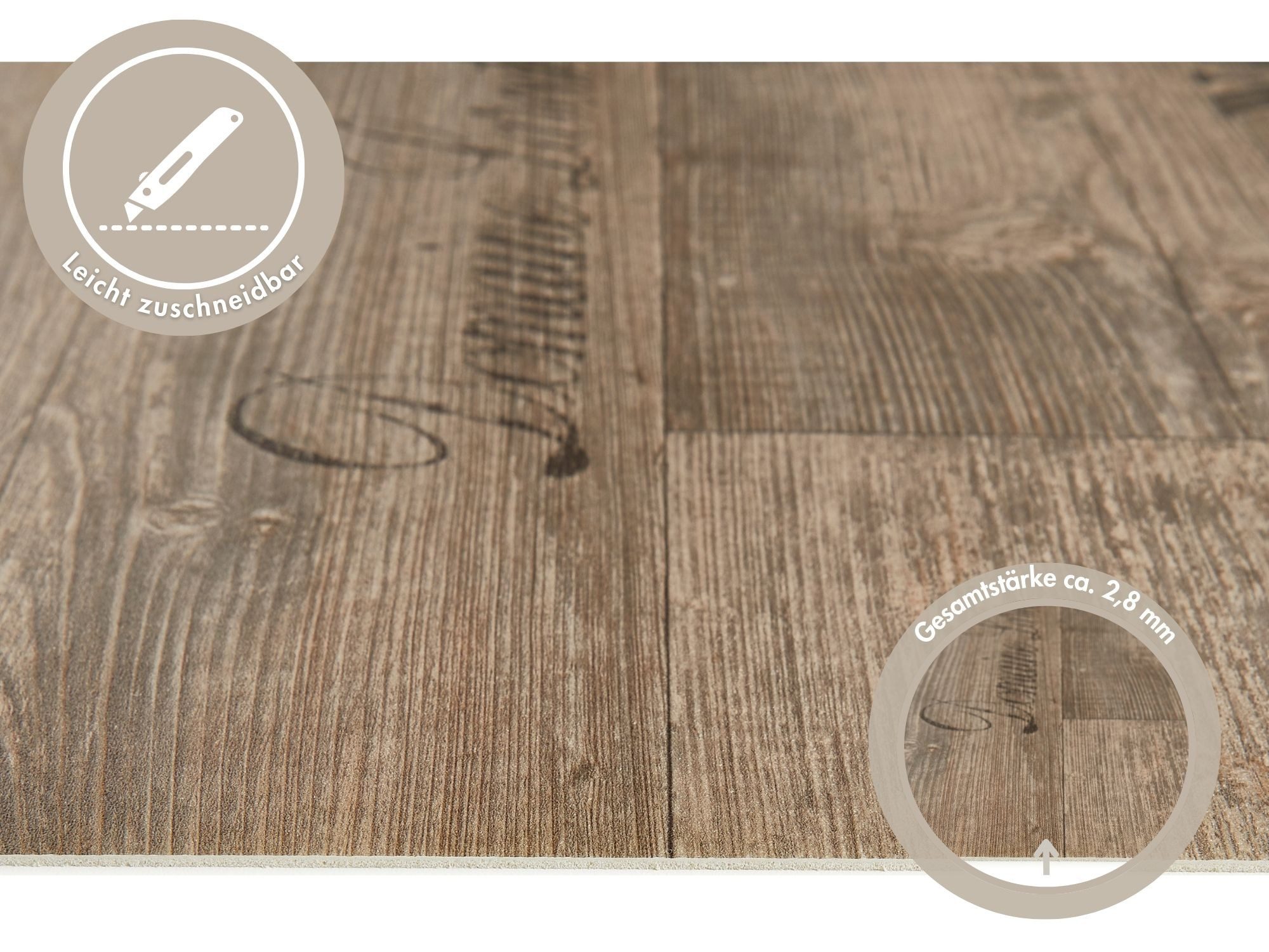 misento Vinylboden Silent in Holzoptik Vintage, trittschalldämmend, für Feuchtraum- und Privatbereiche, PVC Bodenbelag Meterware 200/400 cm breit, Stärke 2,8 mm