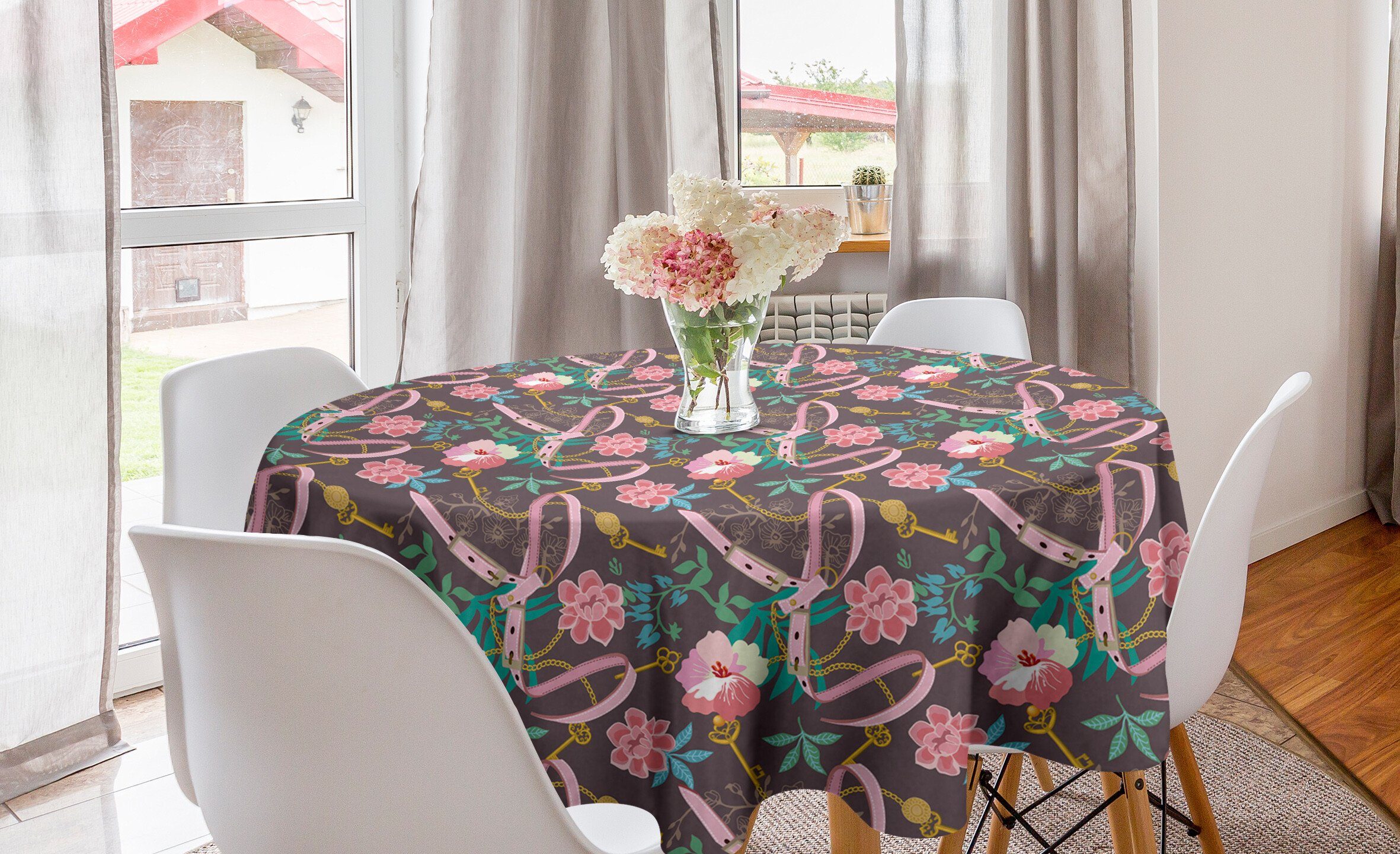 Dekoration, Gürtel Blühende Esszimmer Kreis Tischdecke Blumen und Abakuhaus Blumen Küche Tischdecke für Abdeckung