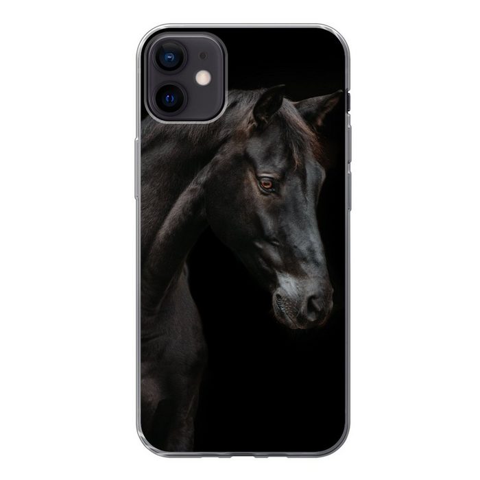 MuchoWow Handyhülle Pferd - Tiere - Schwarz - Porträt Handyhülle Apple iPhone 12 Mini Smartphone-Bumper Print Handy