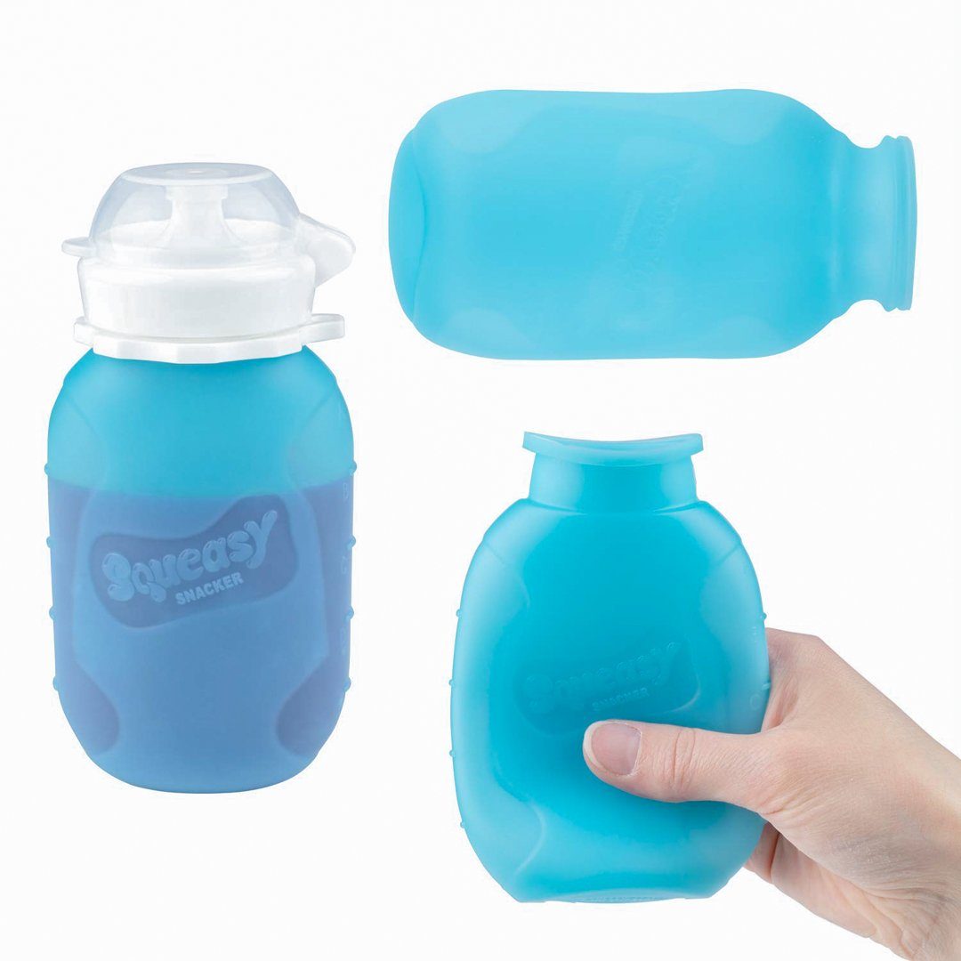 Squeasy Gear Trinkflasche Squeasy Snacker Quetschie, 180ml Blau befüllen - Wiederverwendbares Quetschbeutel Quetschflasche, selbst zum