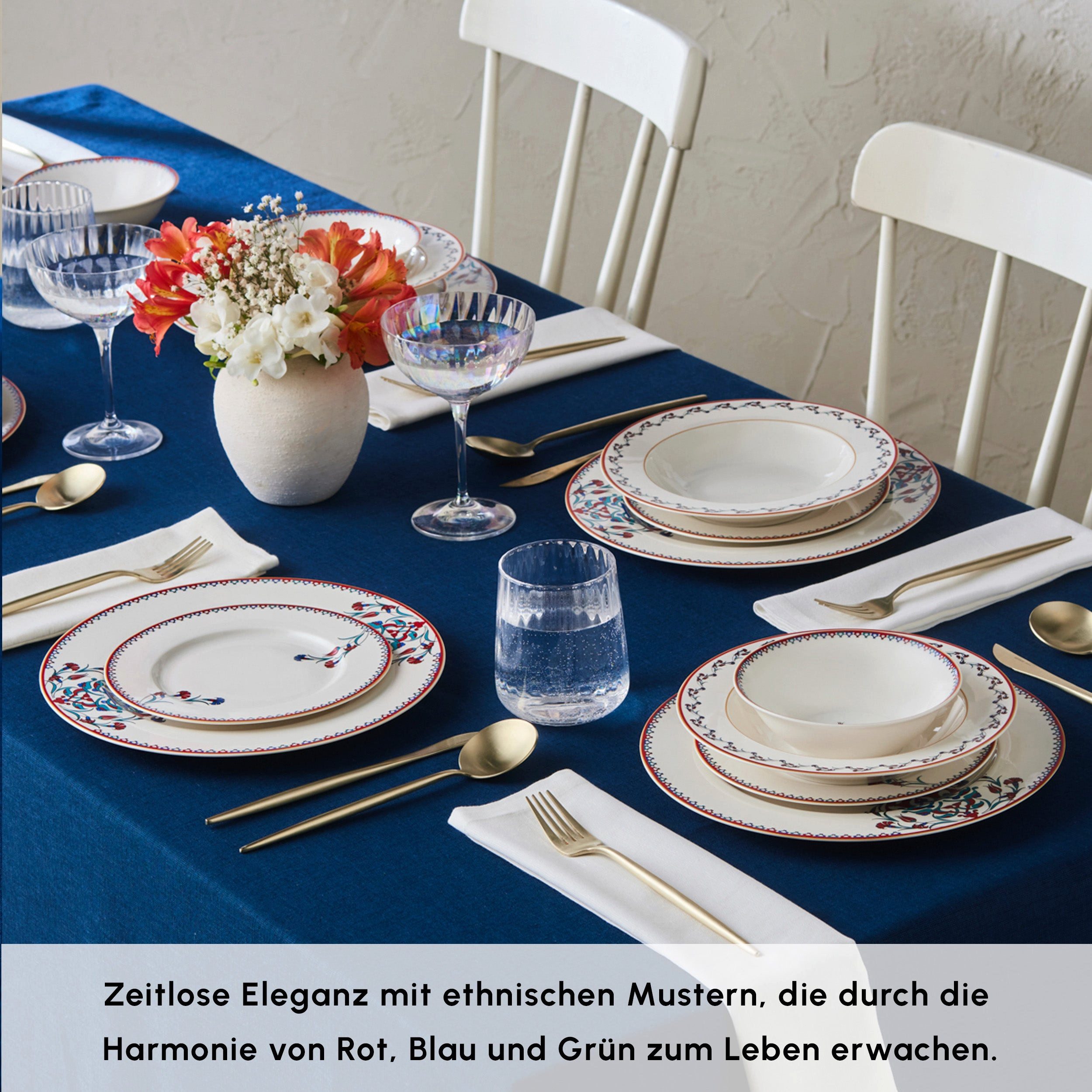 Karaca Geschirr-Set Karaca Forever Bone Nakkaş 24-teiliges Geschirrset für 6 Personen (24-tlg), 6 Personen, KNOCHENPORZELLAN