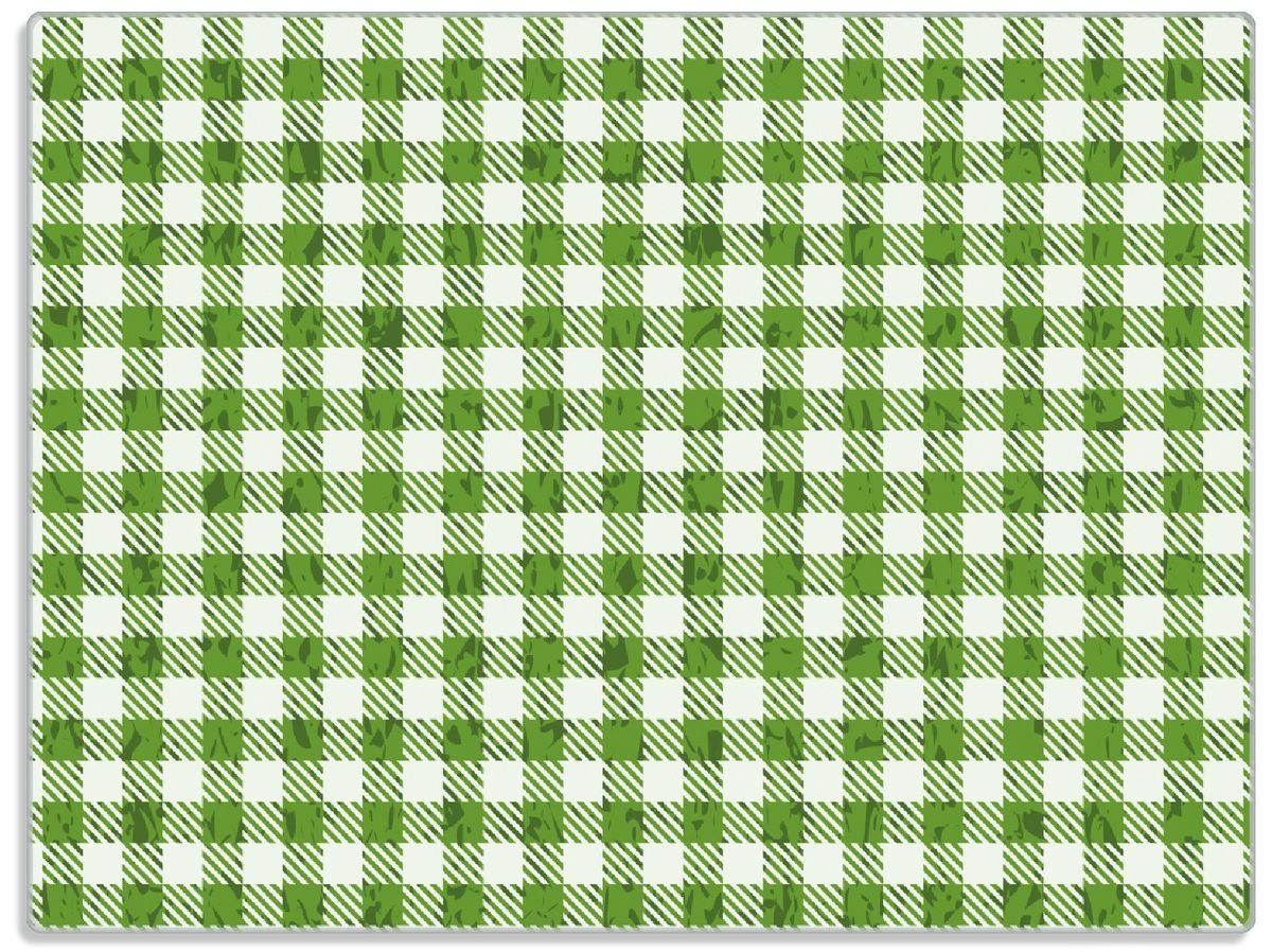Wallario Schneidebrett Muster einer Tischdecke in grün und weiß kariert, ESG-Sicherheitsglas, (inkl. rutschfester Gummifüße 4mm, 1-St), 30x40cm