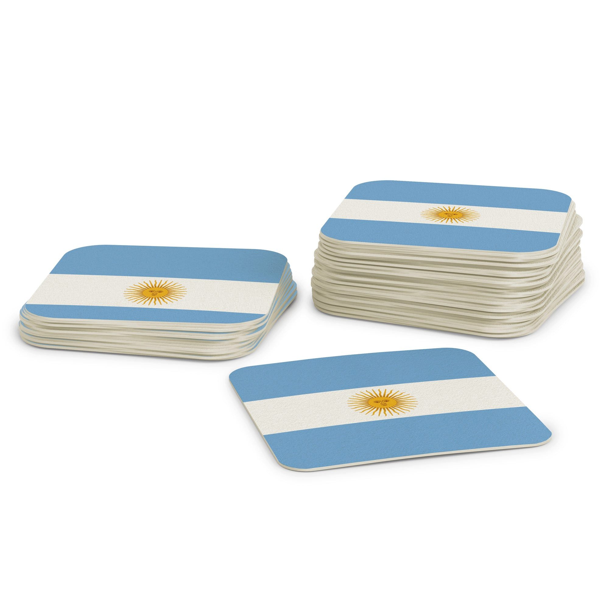 FLYERALARM Bierdeckel Untersetzer für Gläser I Argentinien I 50 Stück I WM Tischdeko, WM Fußball Deko Public Viewing Länder 2026 Football Handball EM