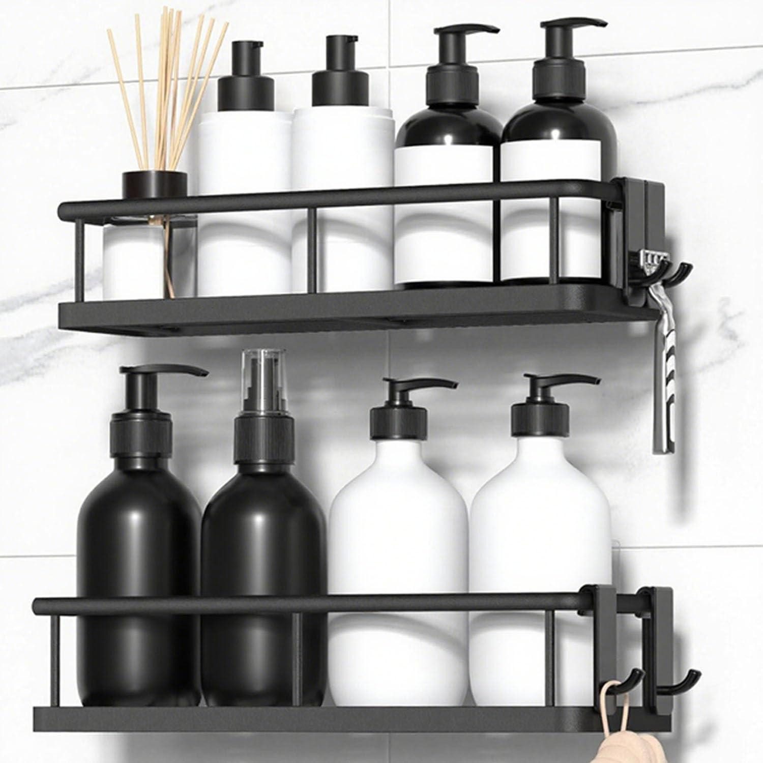 LuxusKollektion Duschkorb Duschablage Set ohne Bohren 2er Mattschwarz (2 St)