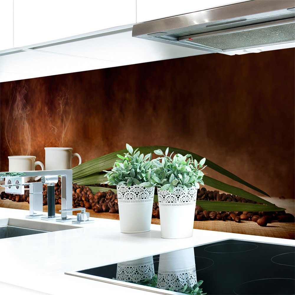 DRUCK-EXPERT Küchenrückwand Küchenrückwand Kaffee Tassen Bohnen Premium Hart-PVC 0,4 mm selbstklebend
