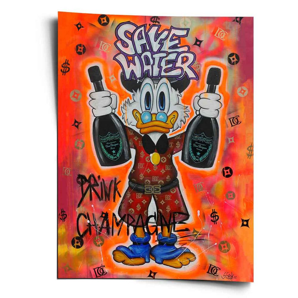 DOTCOMCANVAS® Leinwandbild Save Water Drink Champagne - Wandbild, Duck Pop günstig online kaufen